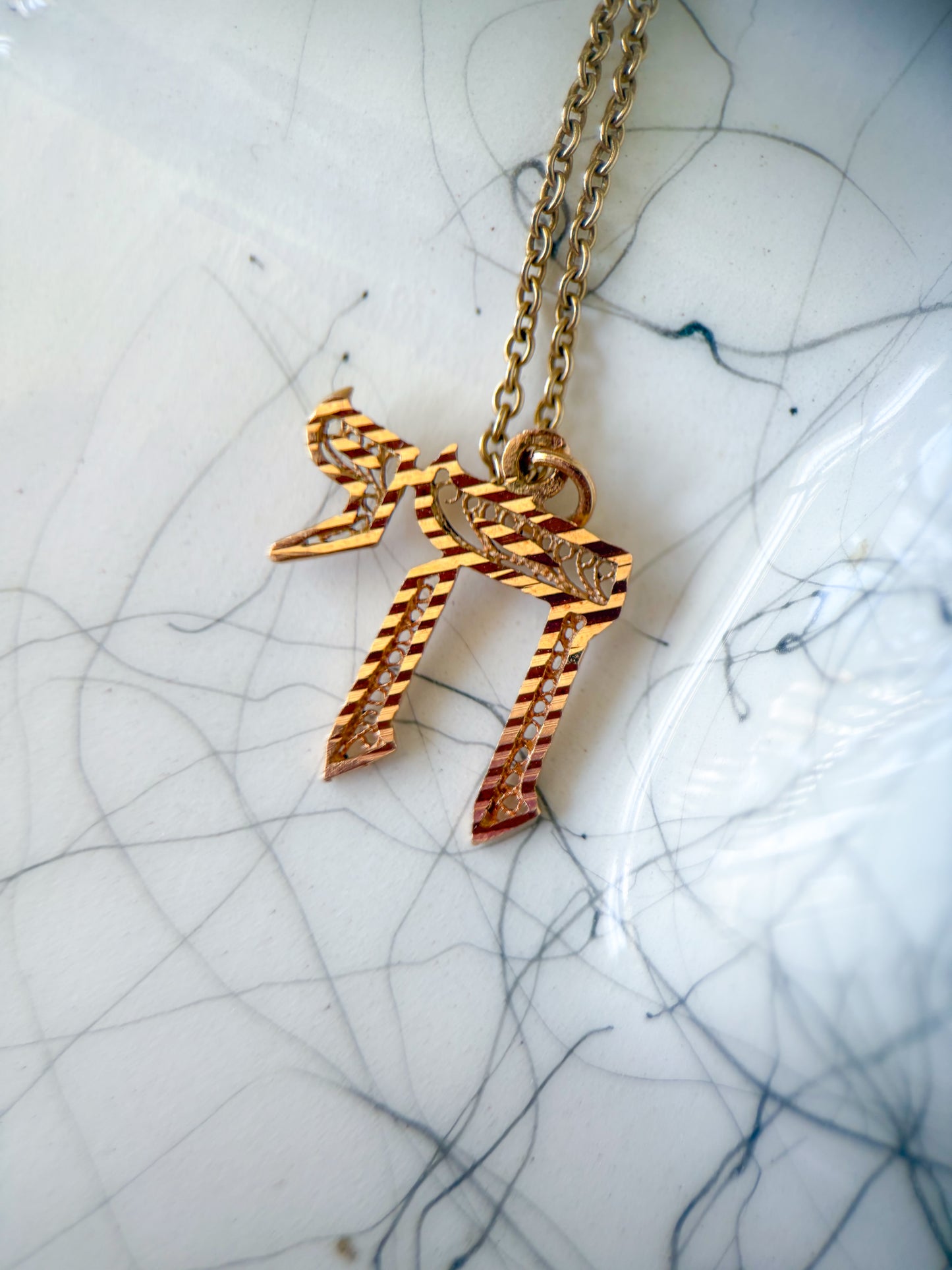 Vintage Filigree Chai 14k Yellow Gold Charm