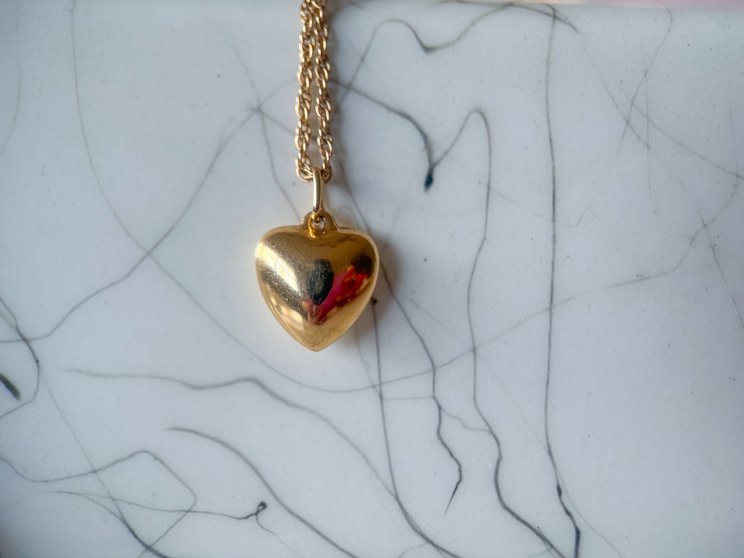 Vintage Mini Shiny Puffy Heart 14k Yellow Gold Charm