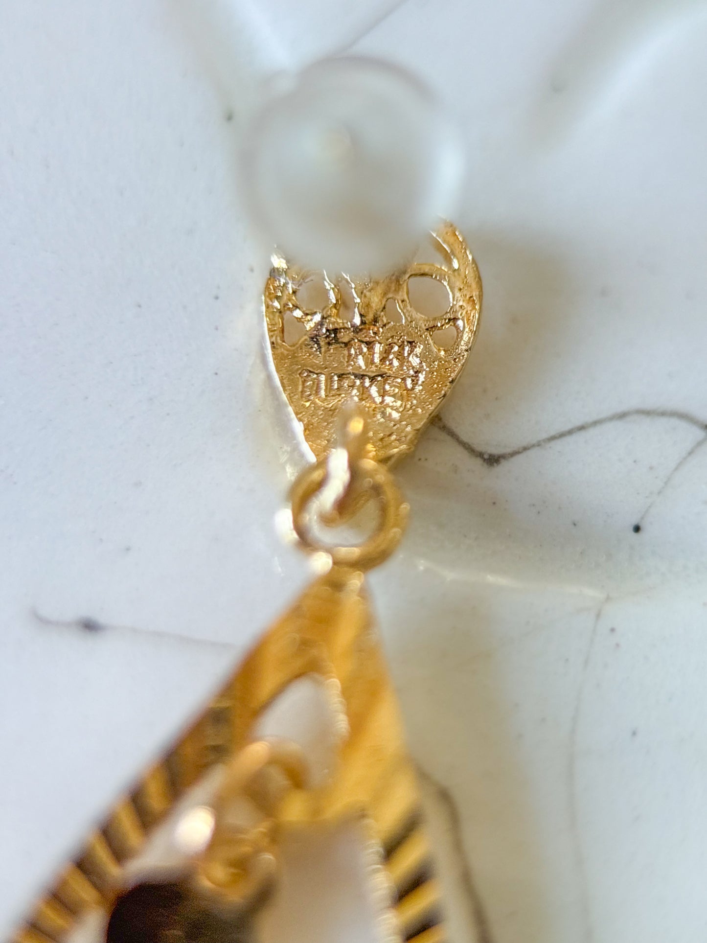Vintage Dangle 14k Yellow Gold Earrings with Mini Hearts