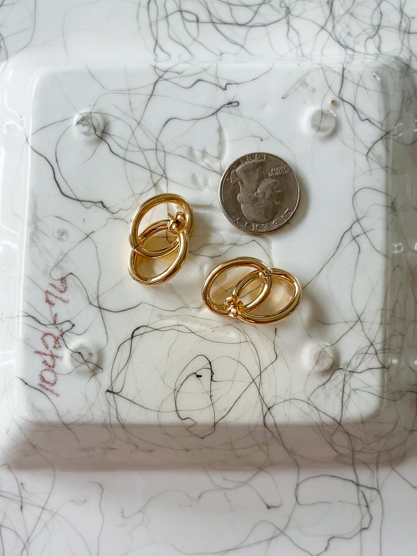 Vintage Double Ring Hoop 14k Yellow Gold Earrings