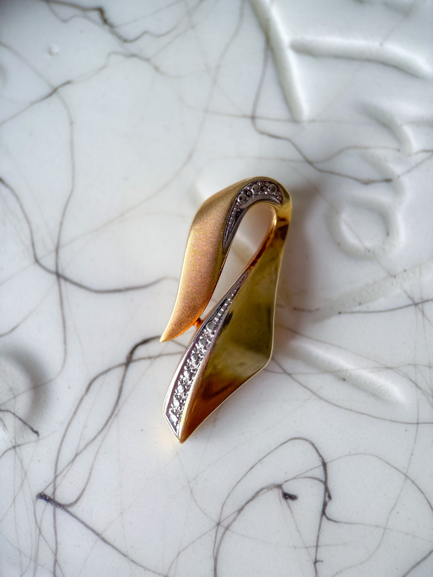 Vintage Diamond Cut 14k Yellow and White Gold Charm Slider