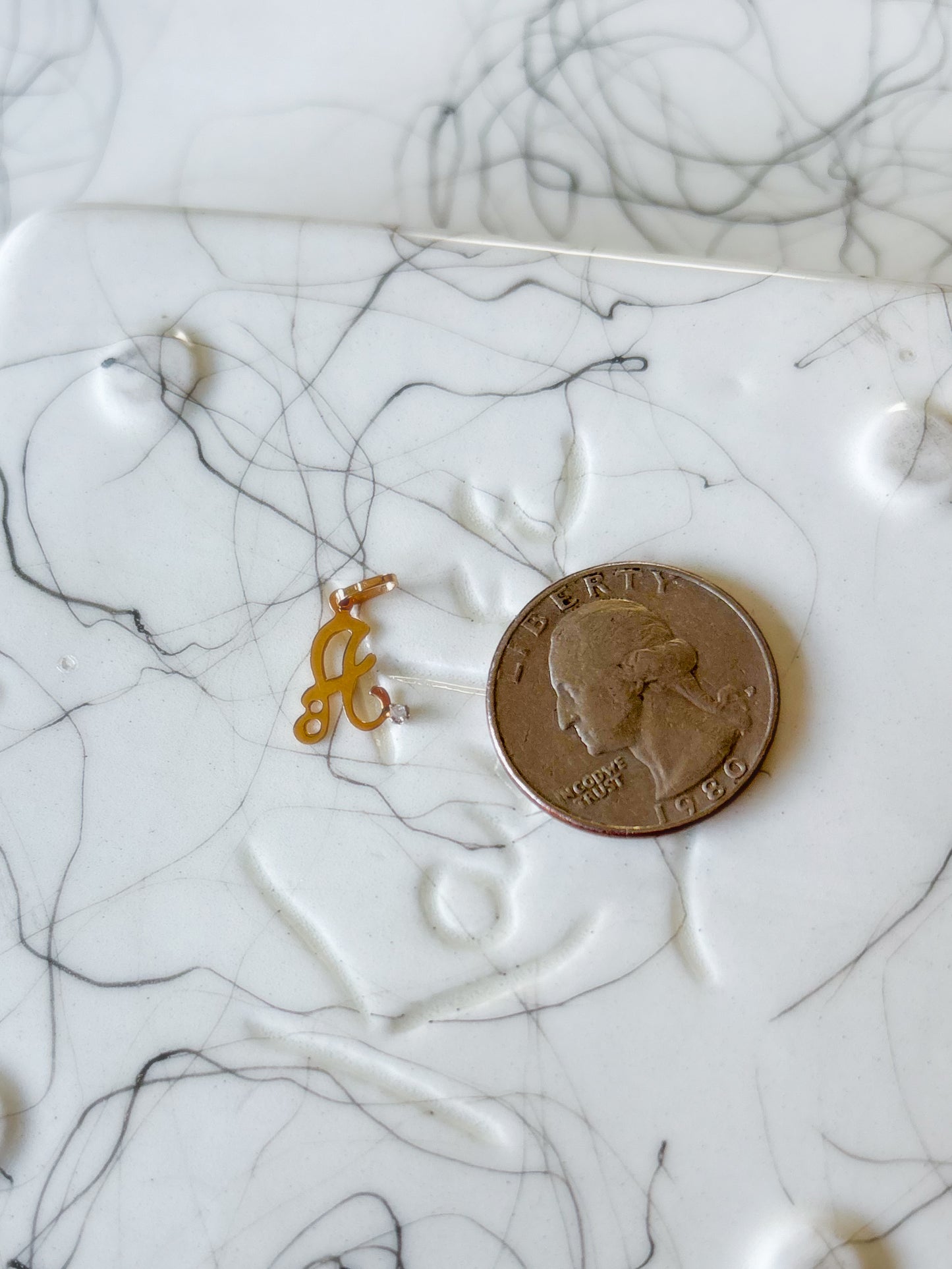 Vintage 'A' 14k Yellow Gold Letter Initial Charm with Small Diamond