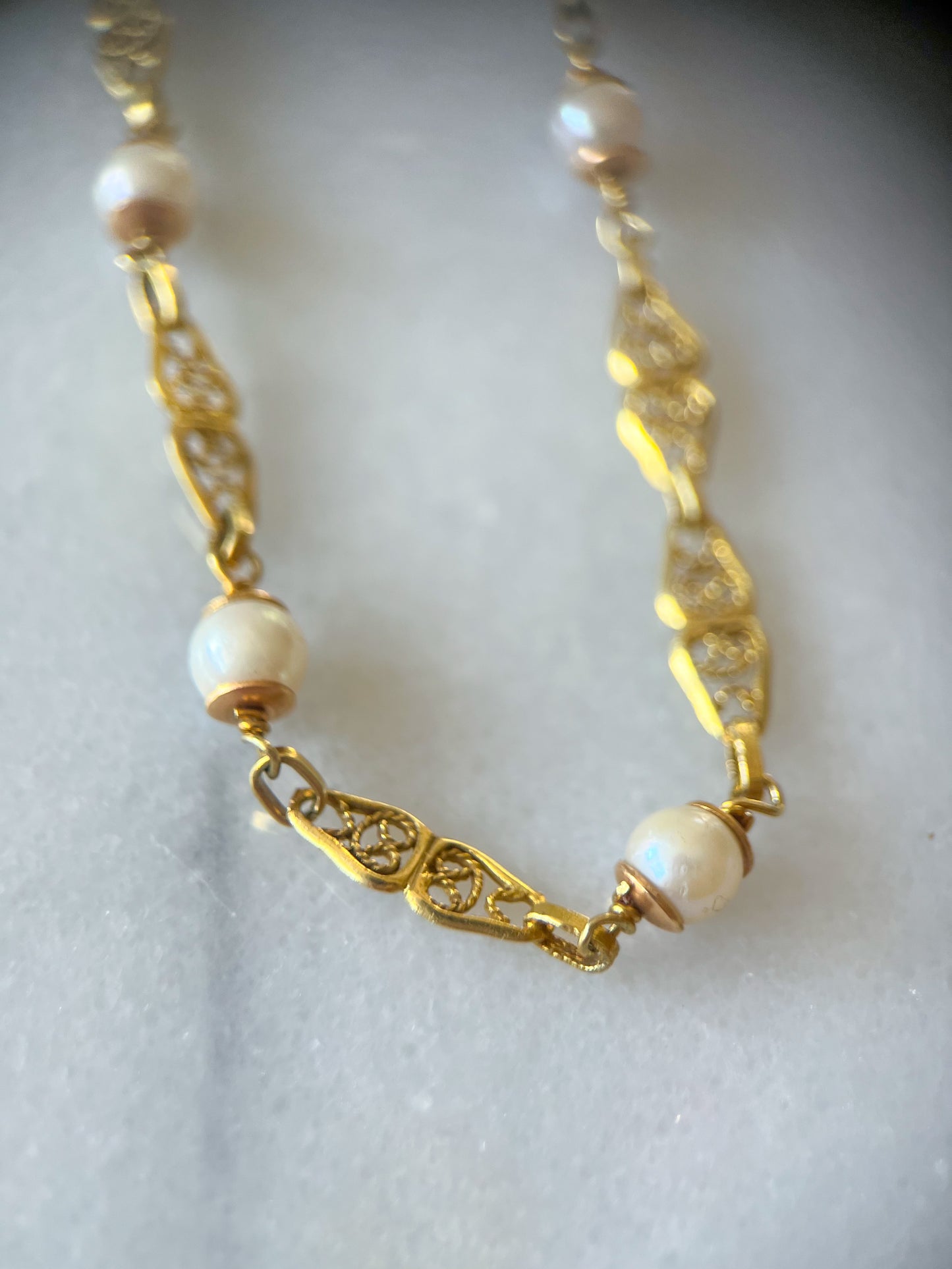 Vintage Pearl and Chain Necklaces in 14k and 18k Yellow Gold