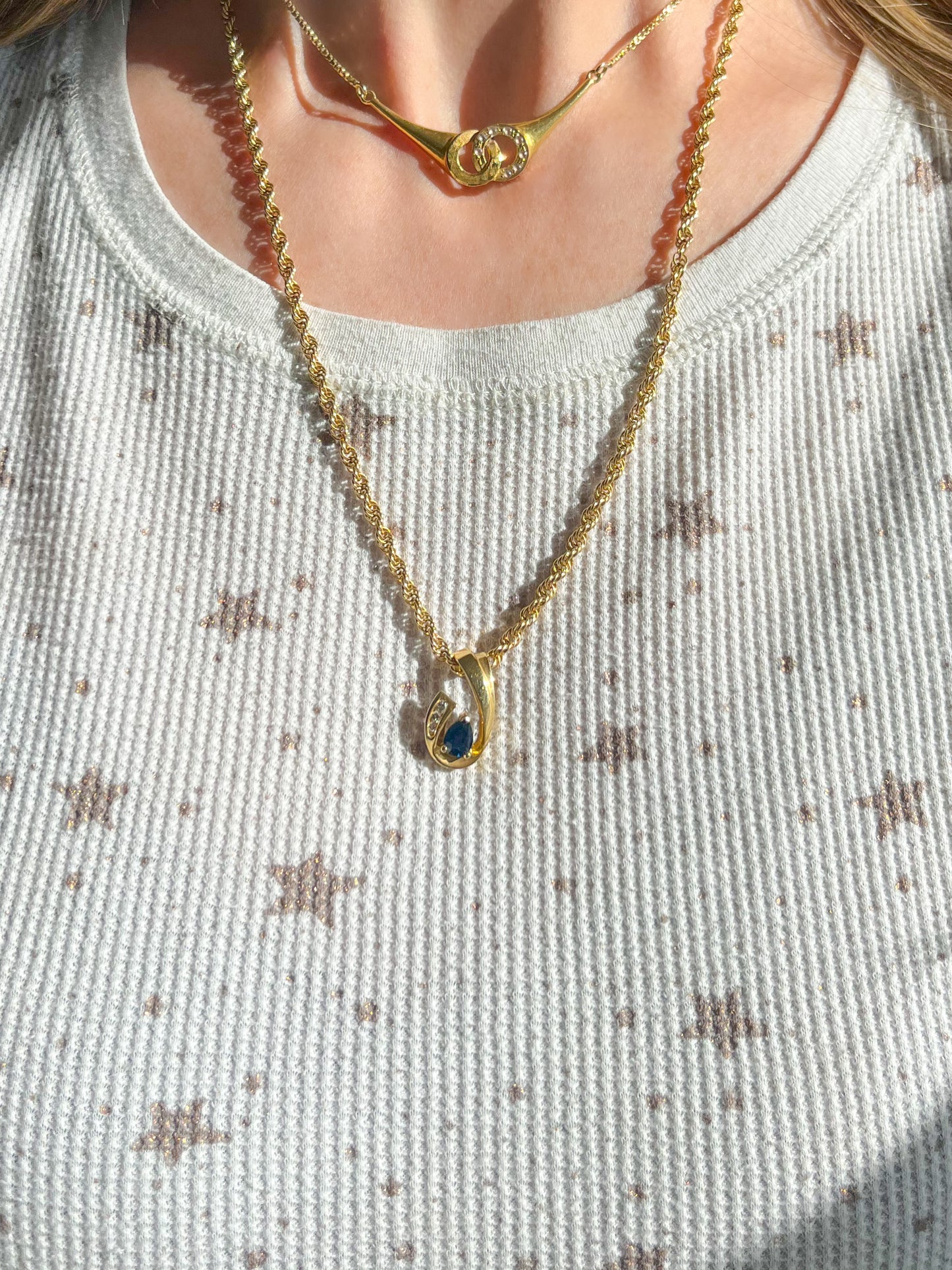 Vintage Natural Pear Shaped Sapphire and Diamond Slider 14k Yellow Gold Charm