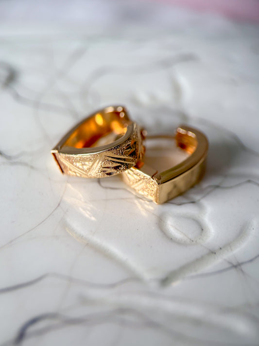Vintage Heart Huggies 14k Yellow Gold Hoops