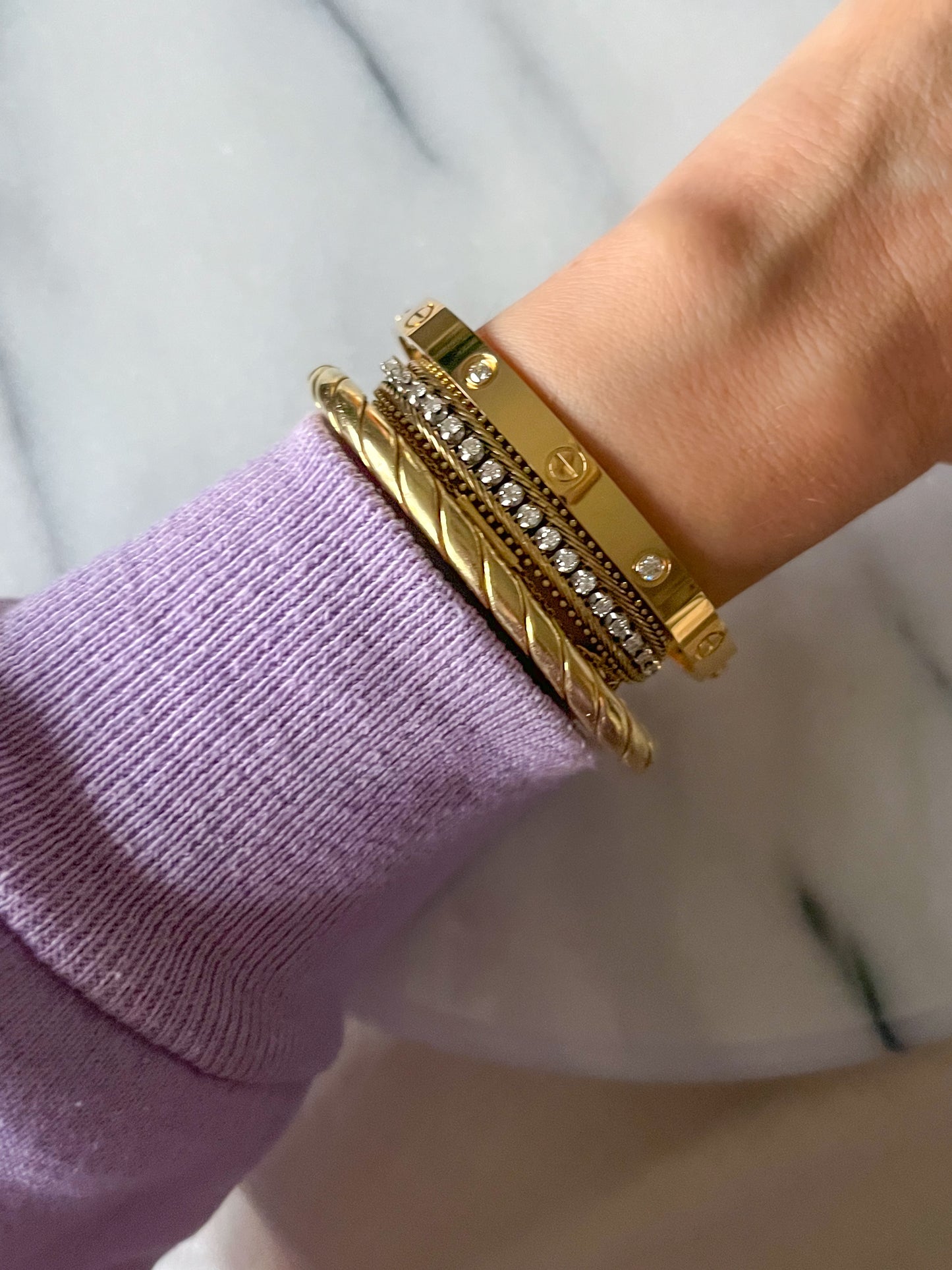 Size 19 18k Yellow Gold Solid Screw and Natural Diamond Bangle