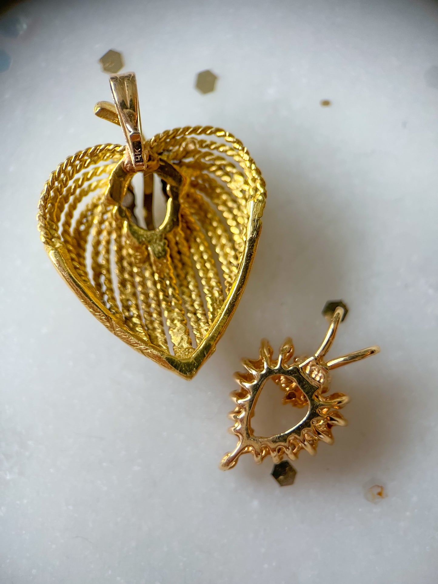 Vintage Natural Diamond Heart 14k Yellow Gold Charm