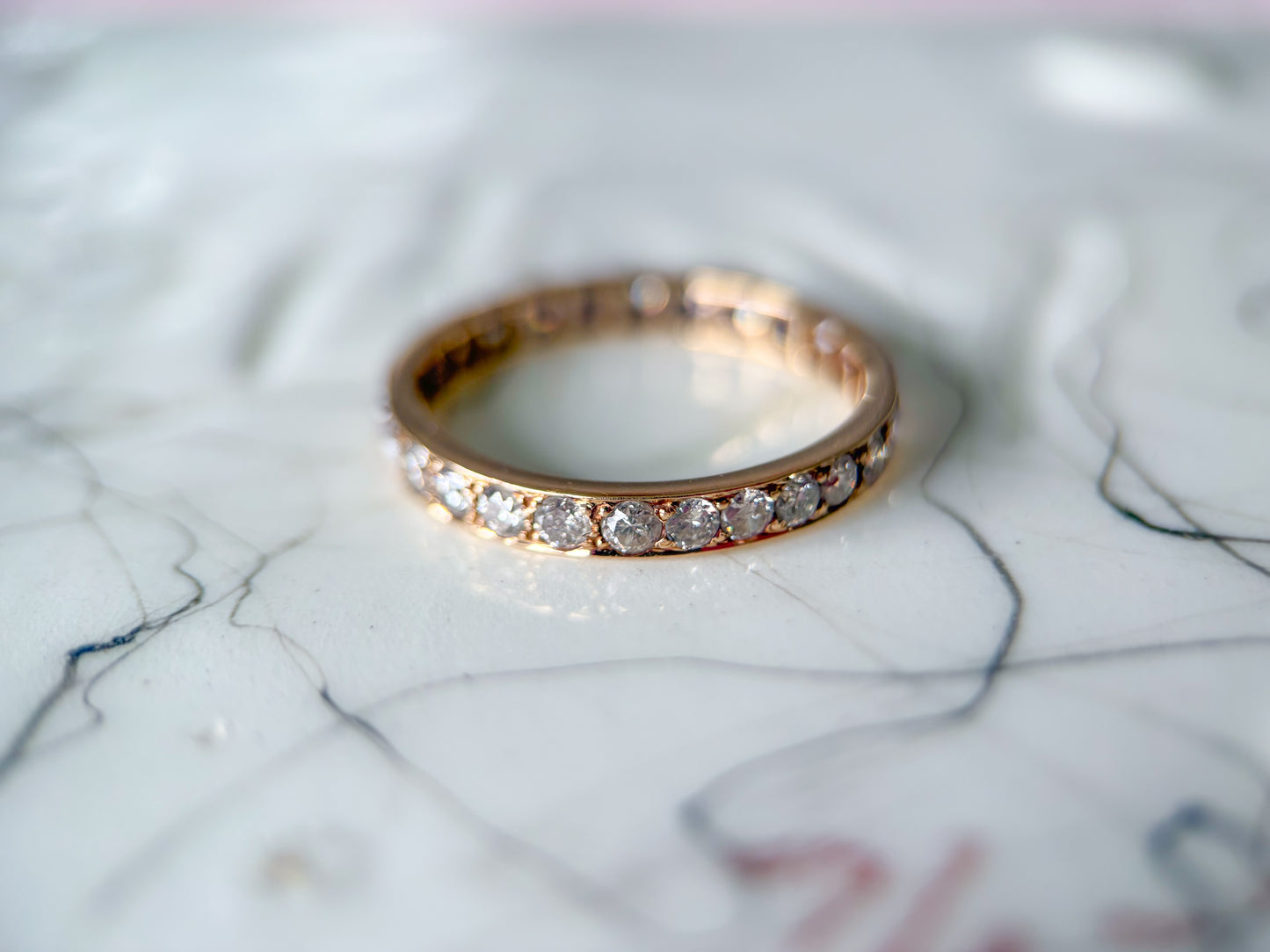 Vintage Natural Round Channel Setting 14k Yellow Gold Eternity Band, Size 7.5