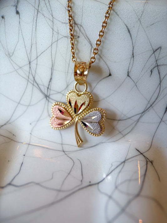 Vintage Tricolored Clover 10k Yellow, White and Rose Gold Charm