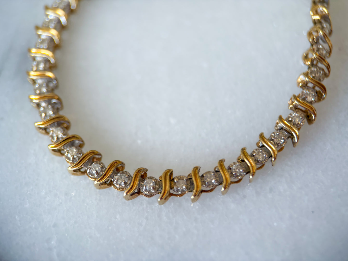 Vintage Natural Diamond 10k Yellow Gold 7 3/4 Inch Tennis Bracelet