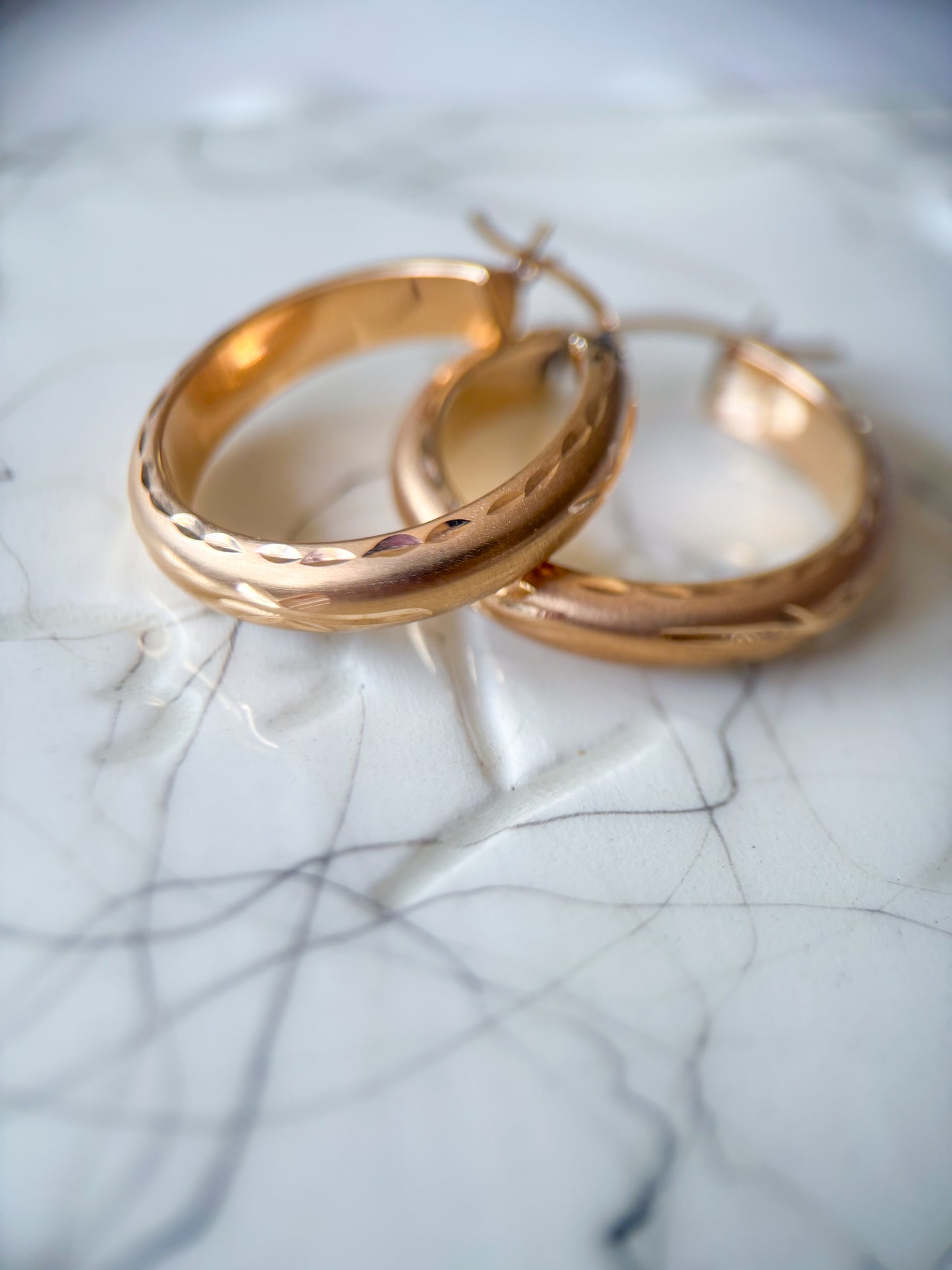 Vintage 14k Yellow Gold Etched Hoop Earrings
