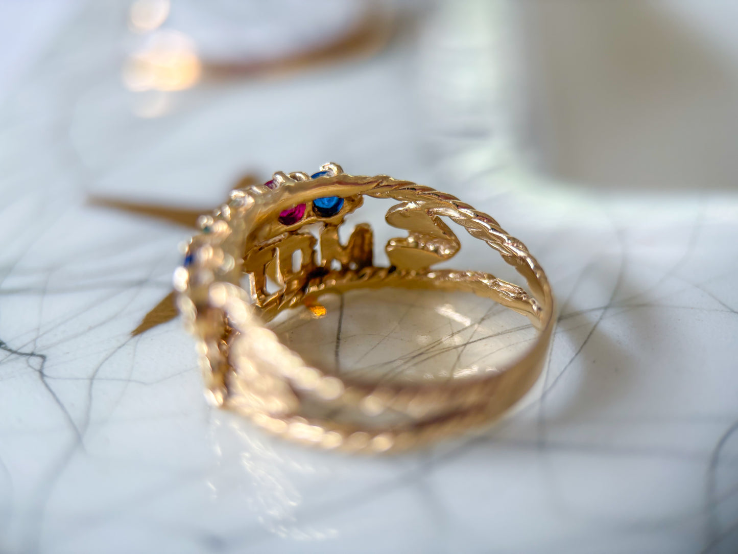 Vintage Multi Synthetic Gemstone 14k Yellow Gold "Mother's Ring"