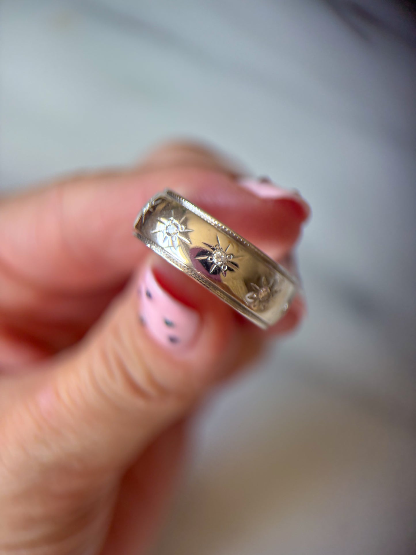 Vintage Natural Diamond 14k White Gold Mens Ring