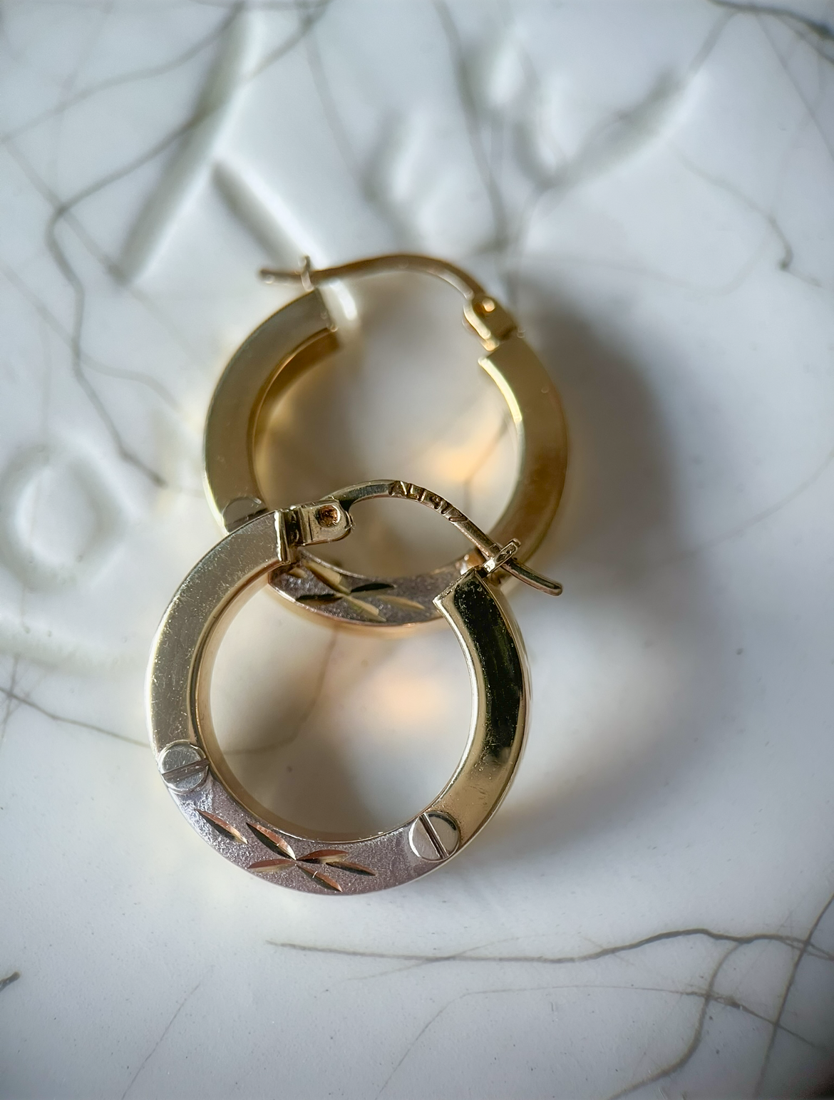 Vintage L0VE Style Two Toned 10k Yellow Gold Hoops