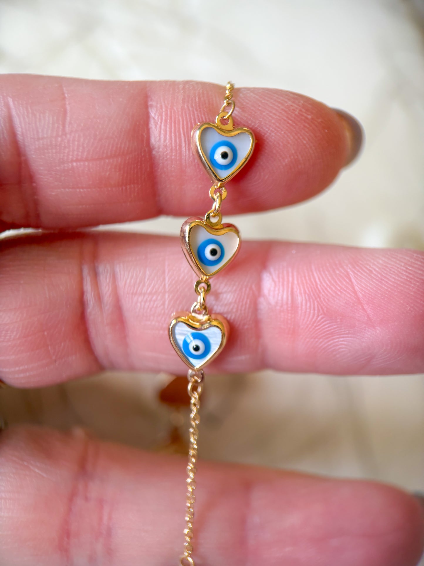 Heart Evil Eye 10k Yellow Gold 7 Inch Bracelet