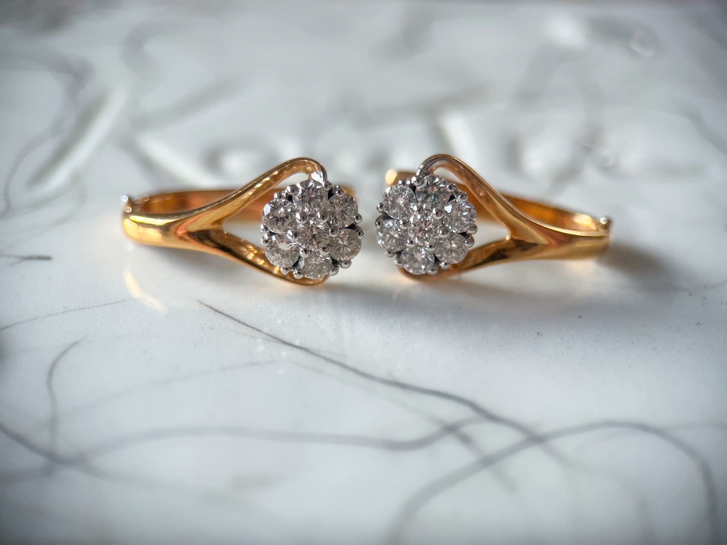 Natural Diamond Flower 18k Yellow Gold Drop Earrings
