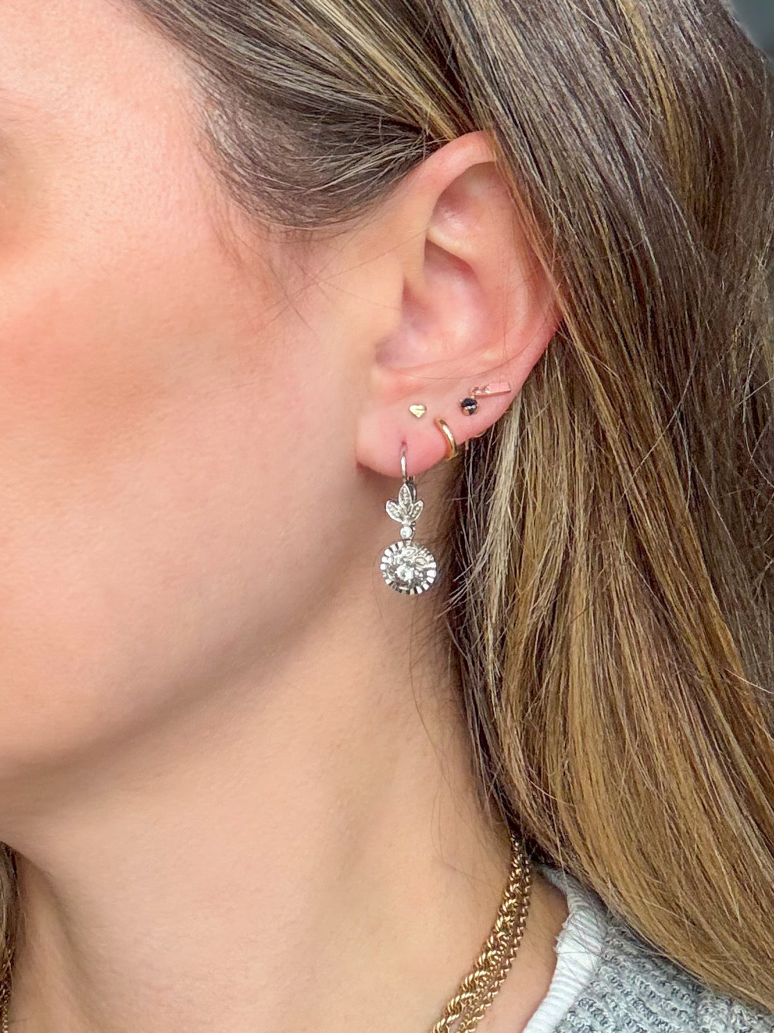 Vintage 18k White Gold Dangle Earrings with CZs