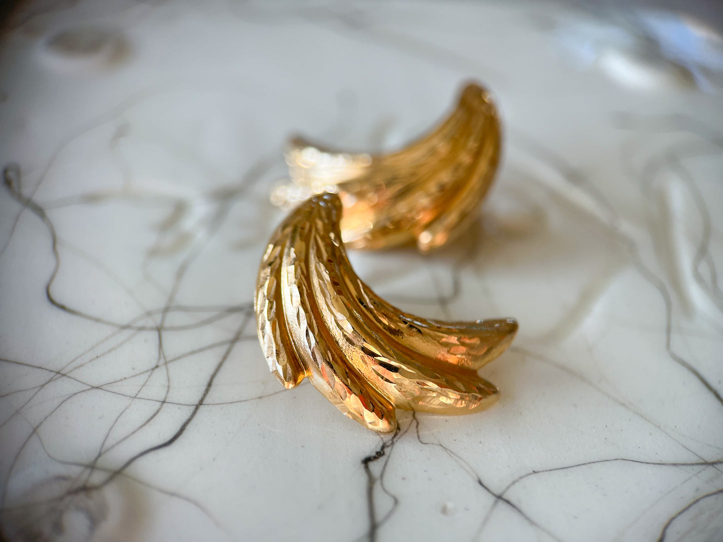 Vintage Thin Angel Wings 14k Yellow Gold Stud Earrings