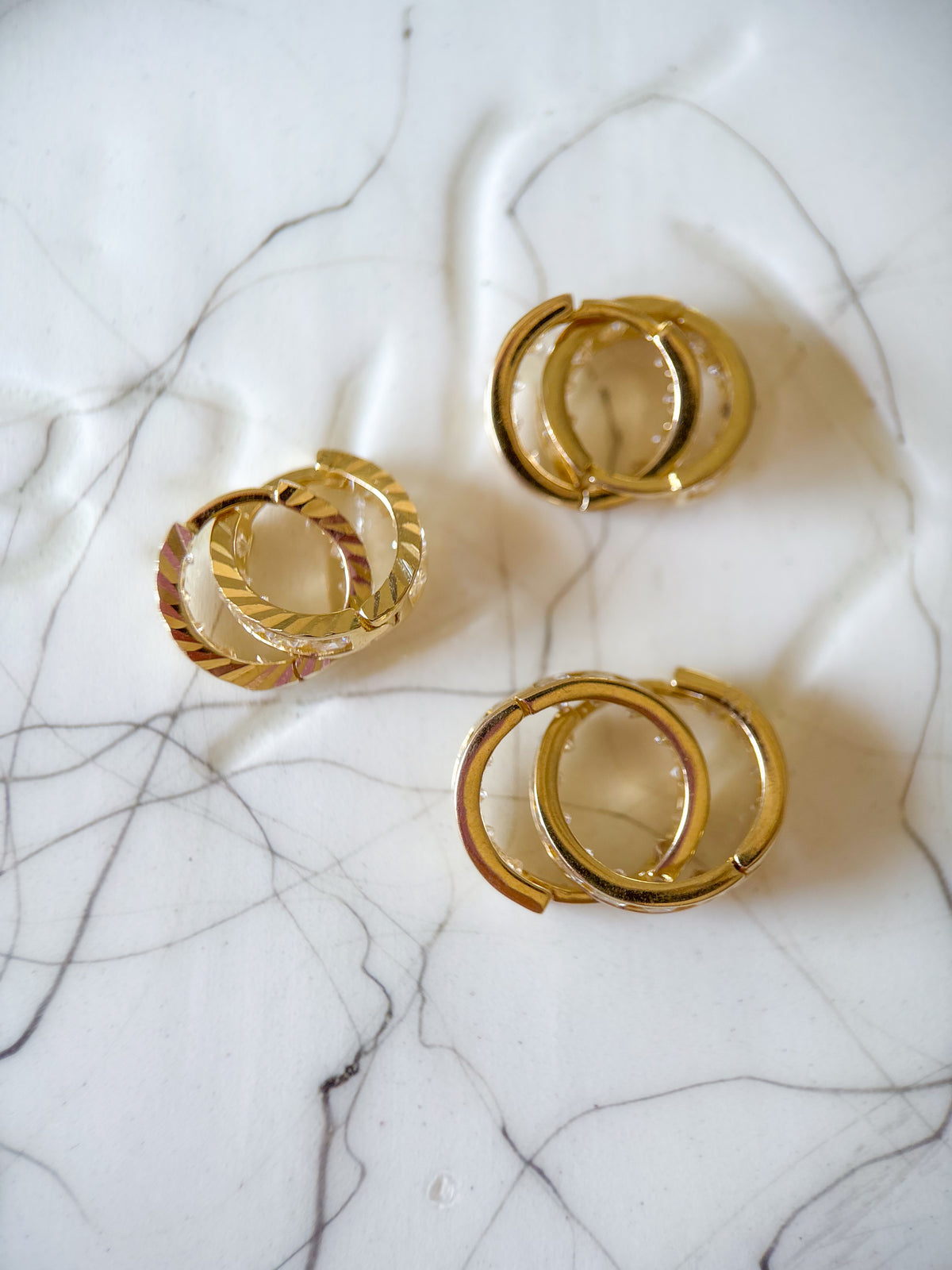 14k Yellow Gold Huggies with CZs - 3 pairs, sold separately