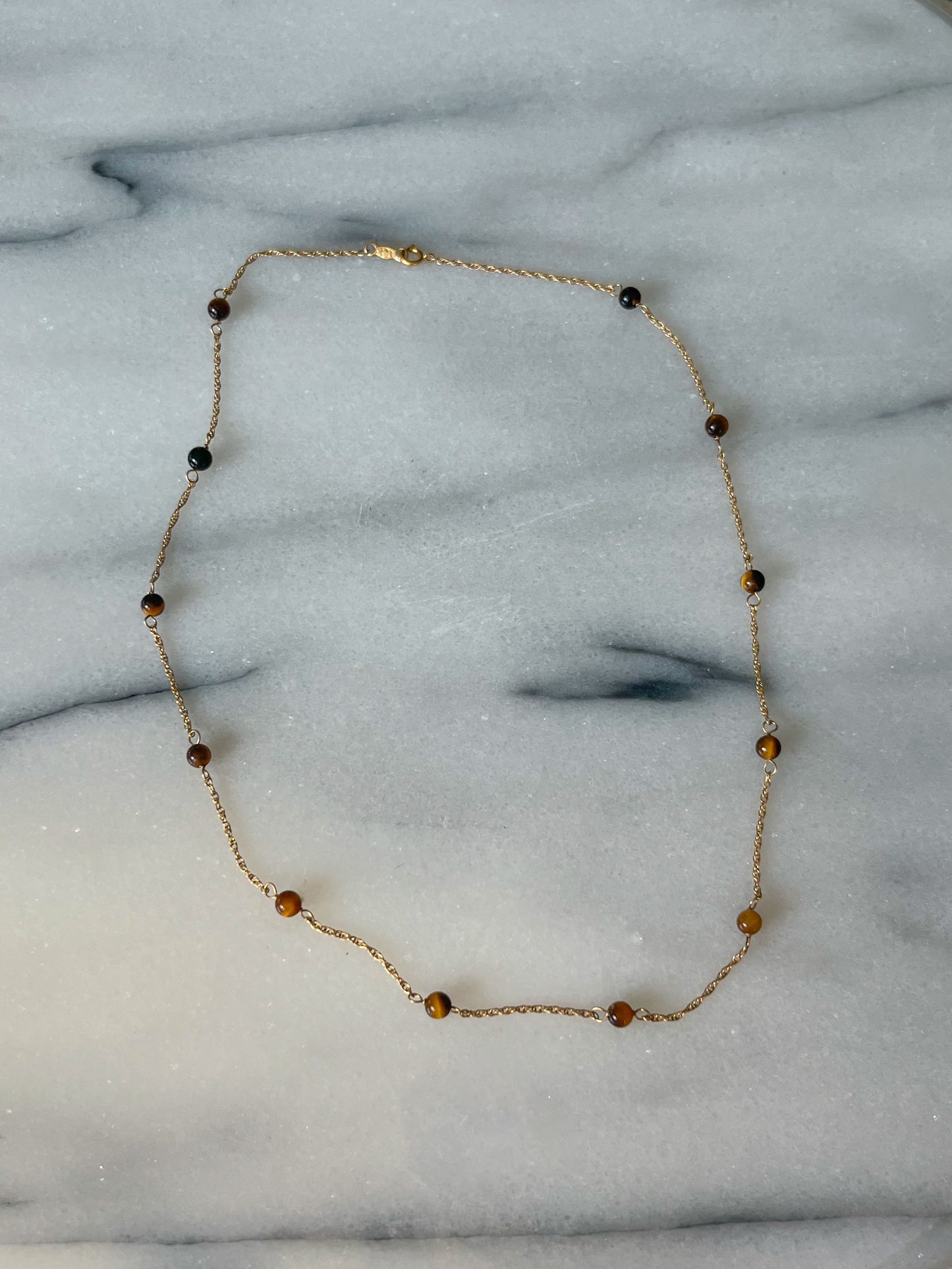 Vintage Tigers Eye Chain 14k Yellow Gold 16 Inch Necklace