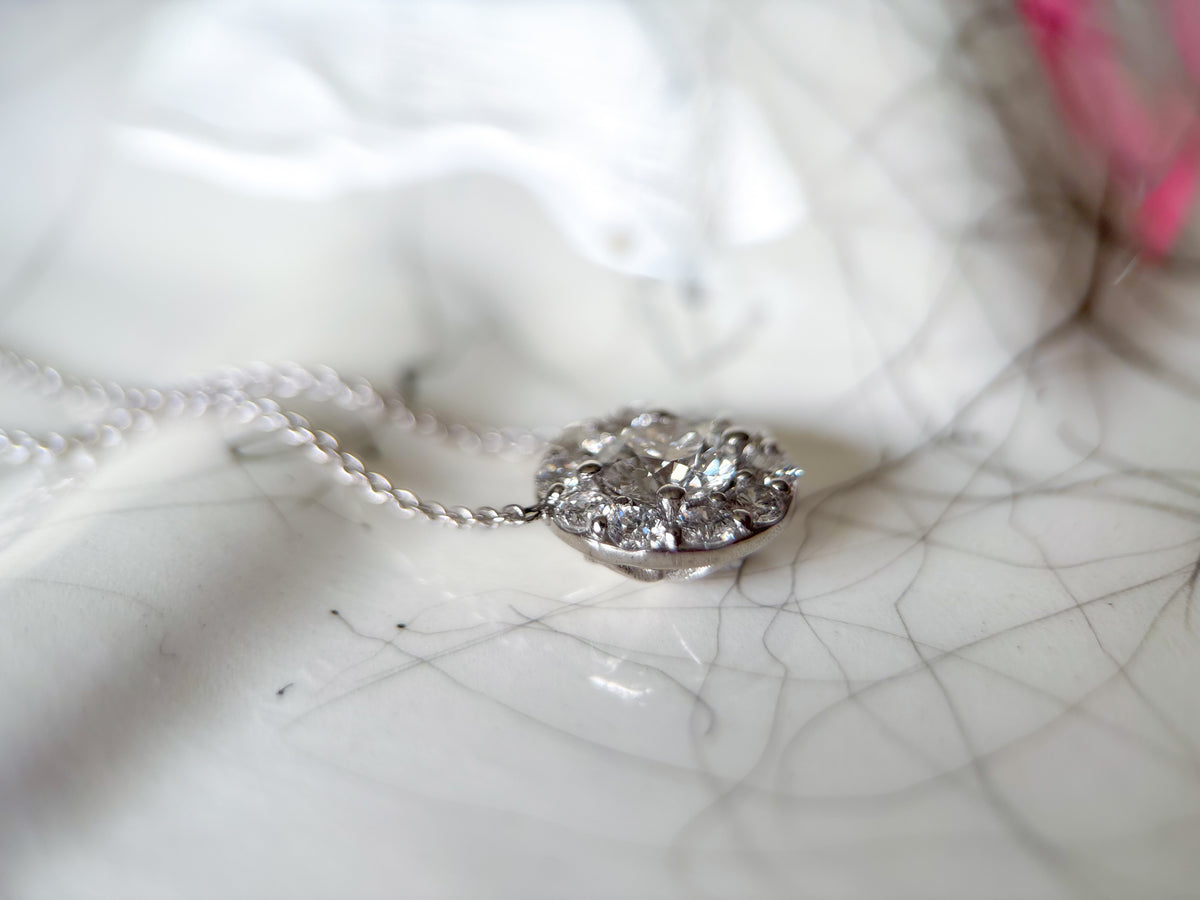 Lab Grown Diamond Halo Charm on Chain with 14k White Gold