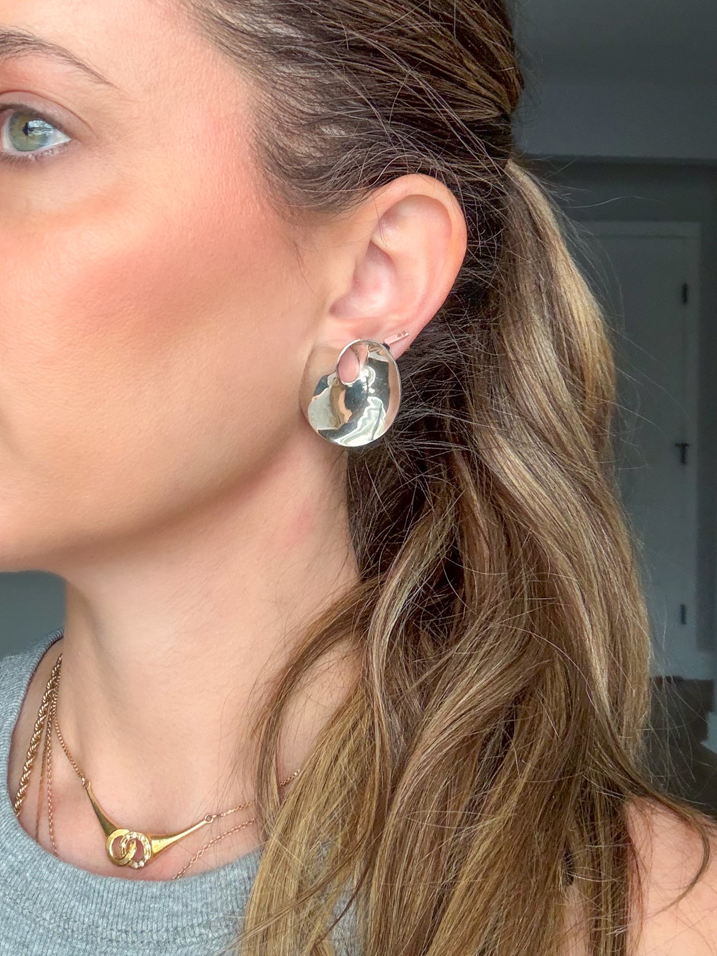 Vintage Sterling Silver Large Clip On Earrings, circa 1970s