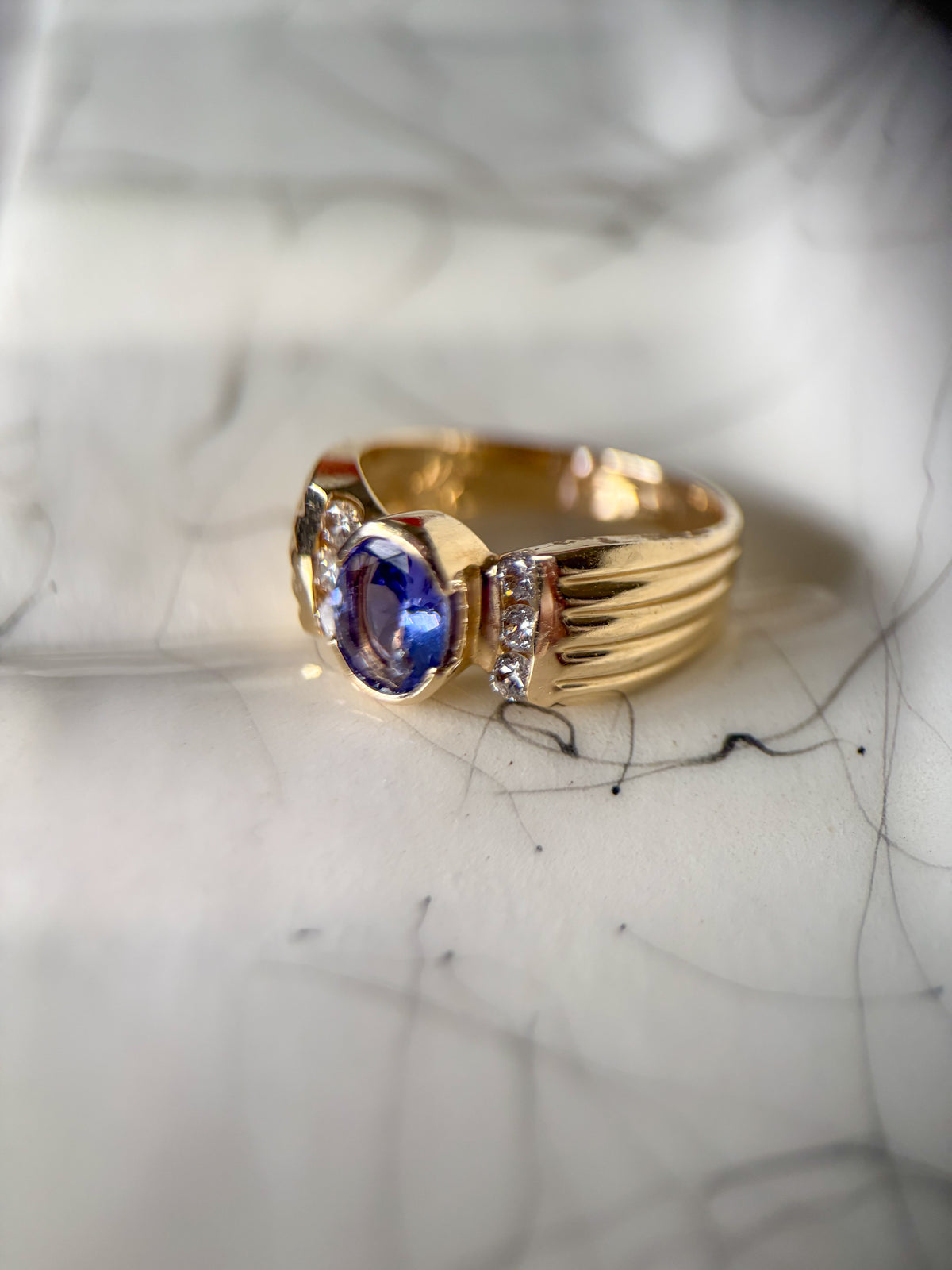 Vintage Natural Tanzanite and Natural Diamond 14k Yellow Gold Ring