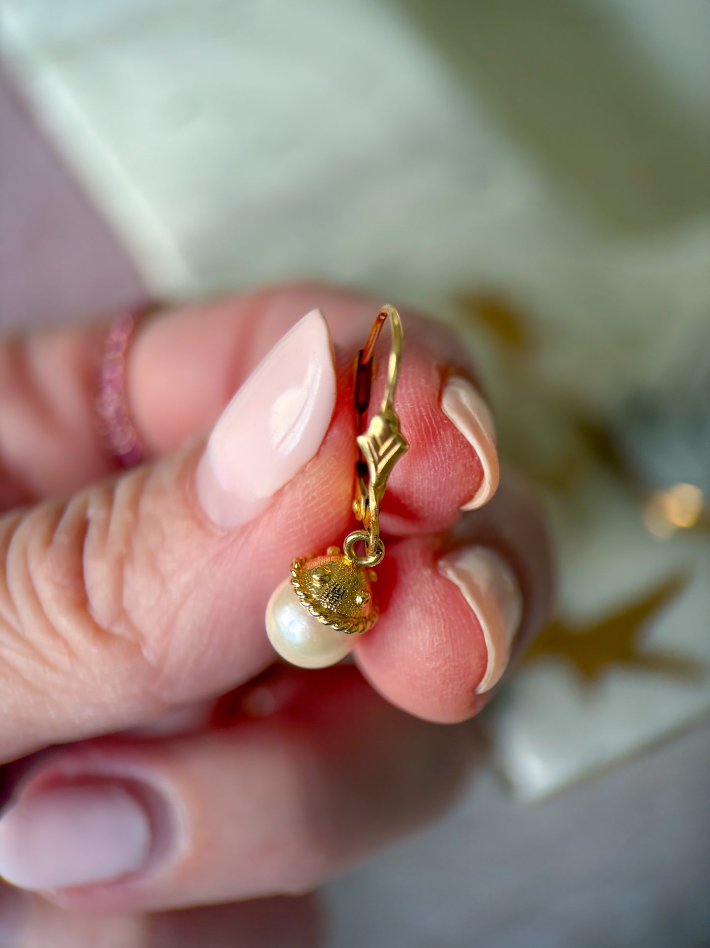 Vintage Pearl 18k Yellow Gold Drop Earrings