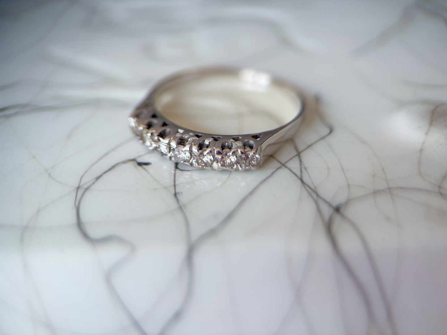Vintage Natural Round Diamond 14k White Gold Half Band Ring