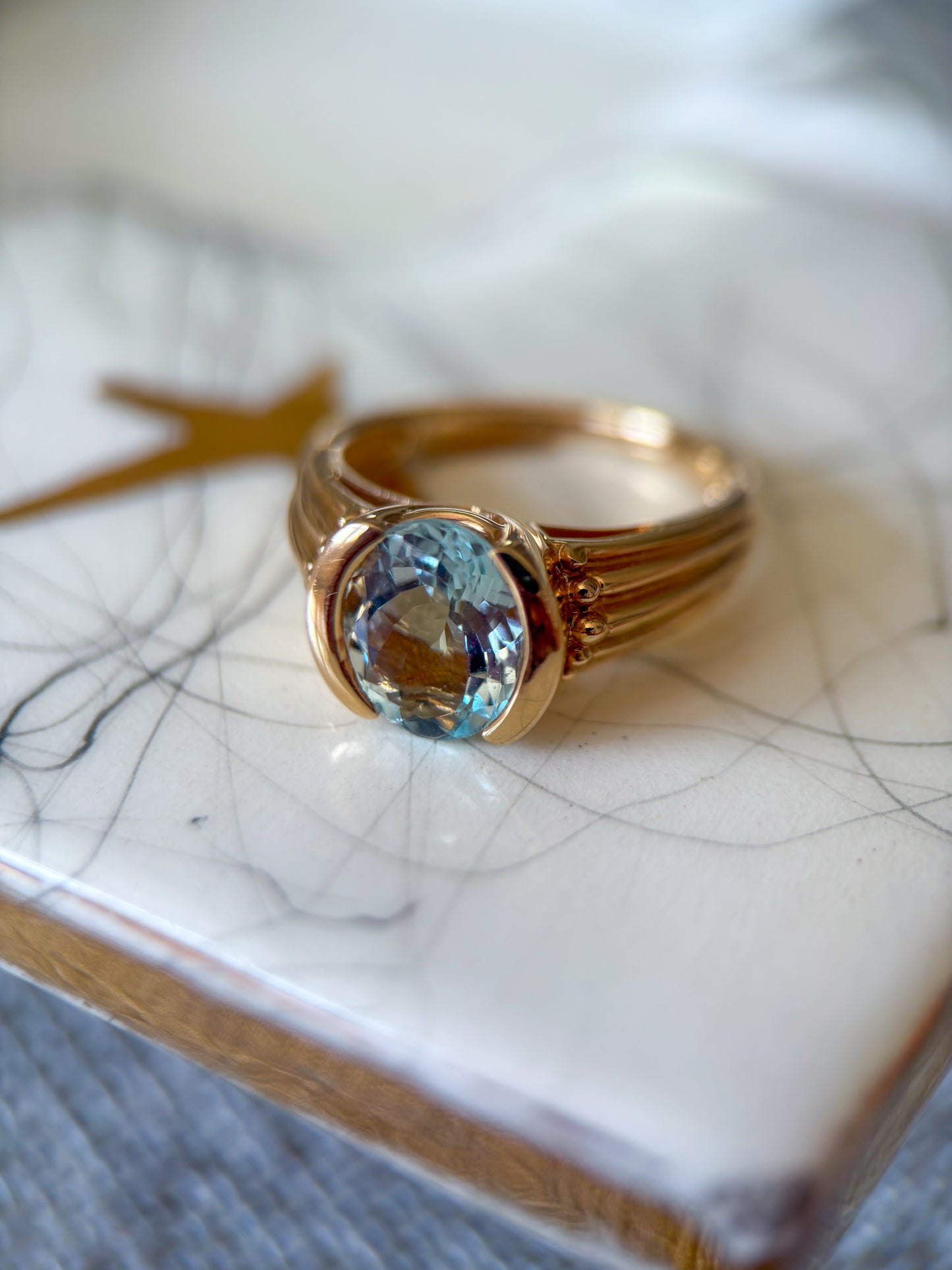 Vintage Synthetic Aquamarine 14k Yellow Gold Ring
