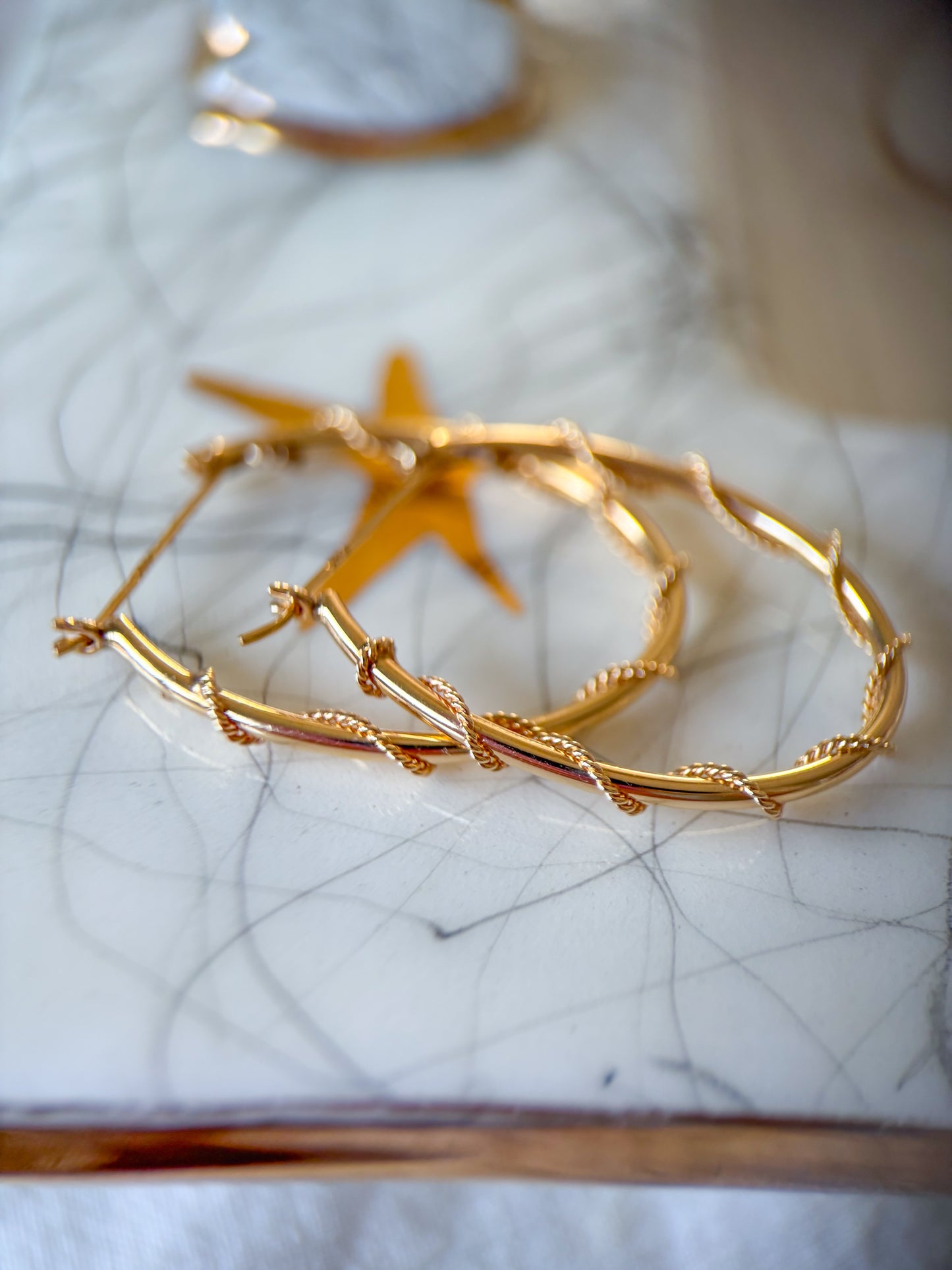 Vintage Thin Oval Hoop with Rope Detail 14k Yellow Gold Earrings