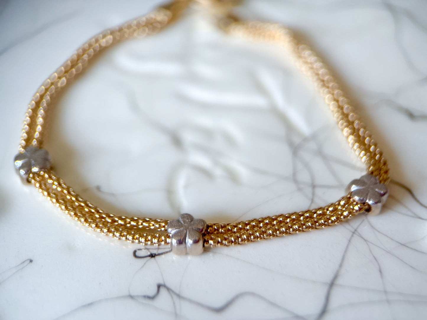 Vintage Flower 14k Yellow and White Gold 7 Inch Bracelet