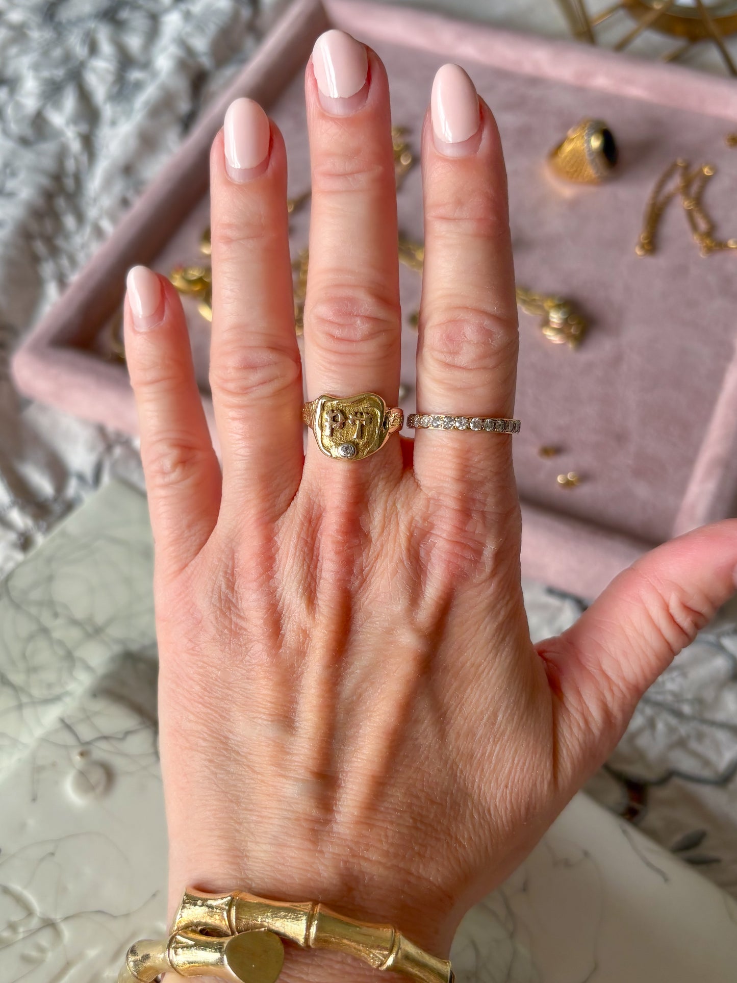 Vintage Natural Round Channel Setting 14k Yellow Gold Eternity Band, Size 7.5