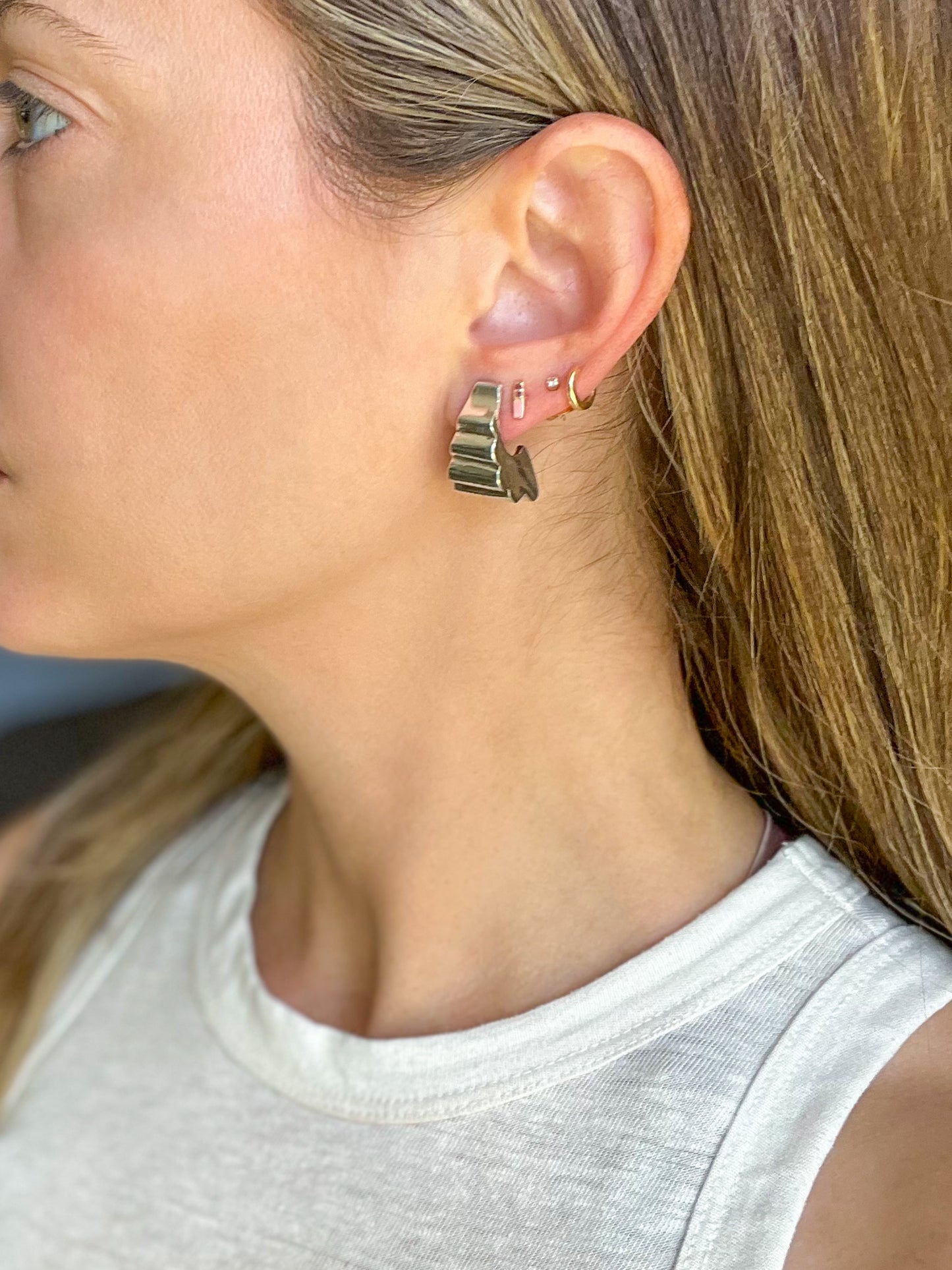 Vintage Sterling Silver Large Stud Earrings, circa 1970s