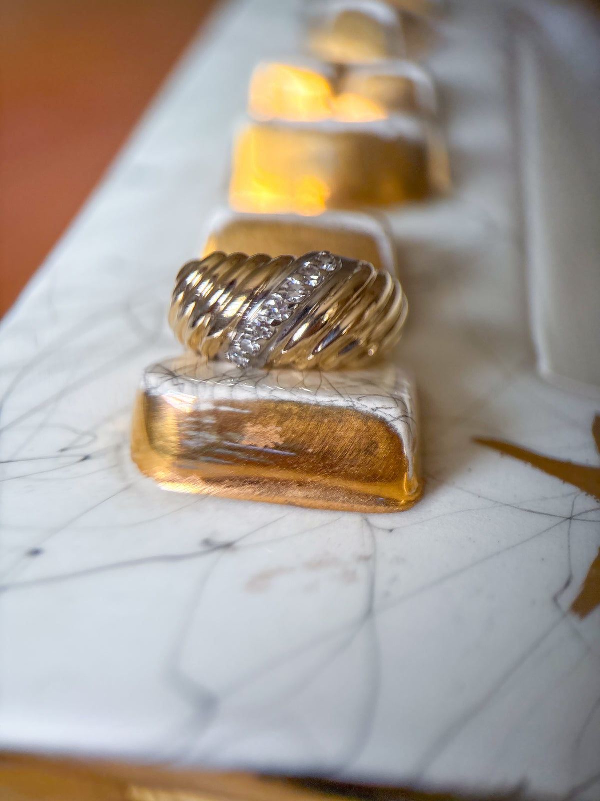 Vintage Natural Diamond Bombé 14k Yellow Gold Ring