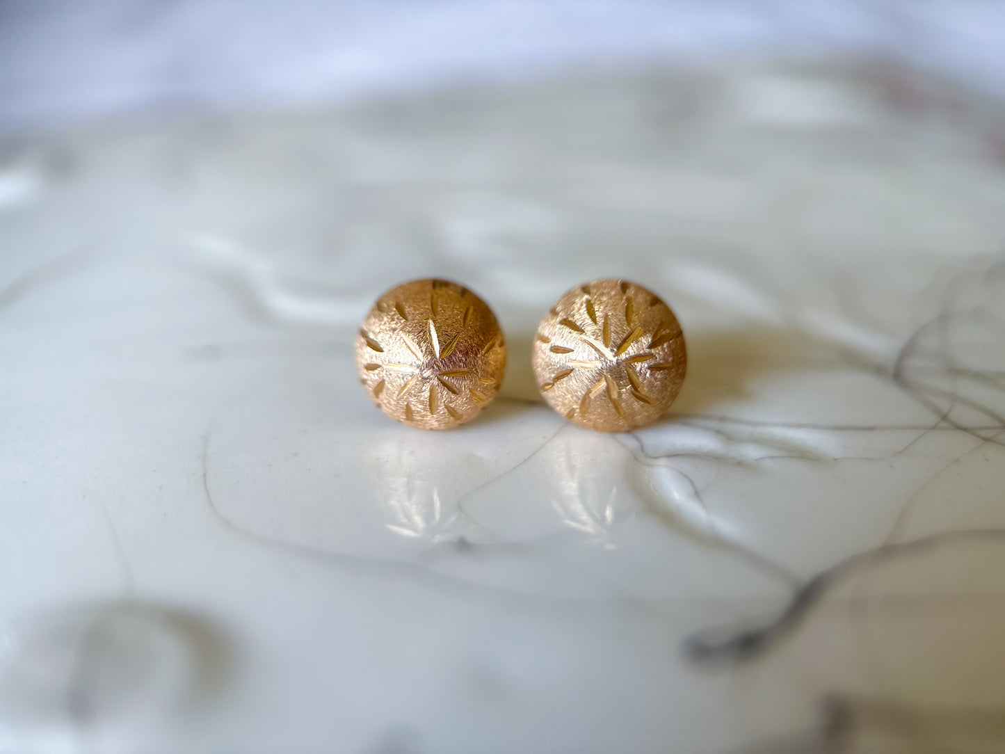 Vintage Matte Dome 14k Yellow Gold Stud Earrings