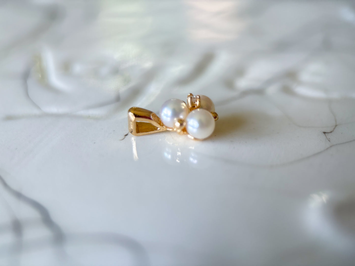 Vintage Pearl and Natural Diamond Cluster 14k Yellow Gold Charm