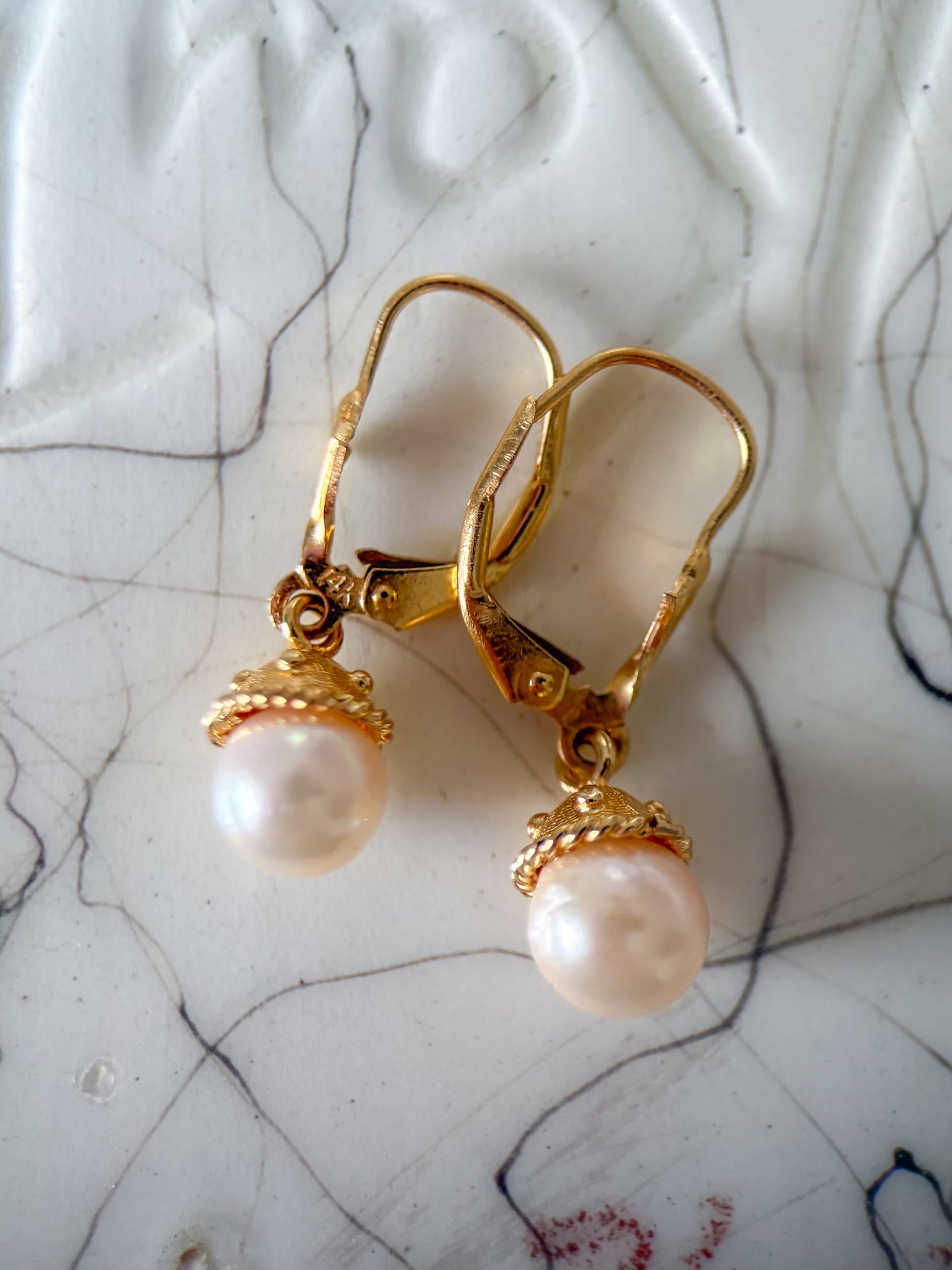 Vintage Pearl 18k Yellow Gold Drop Earrings