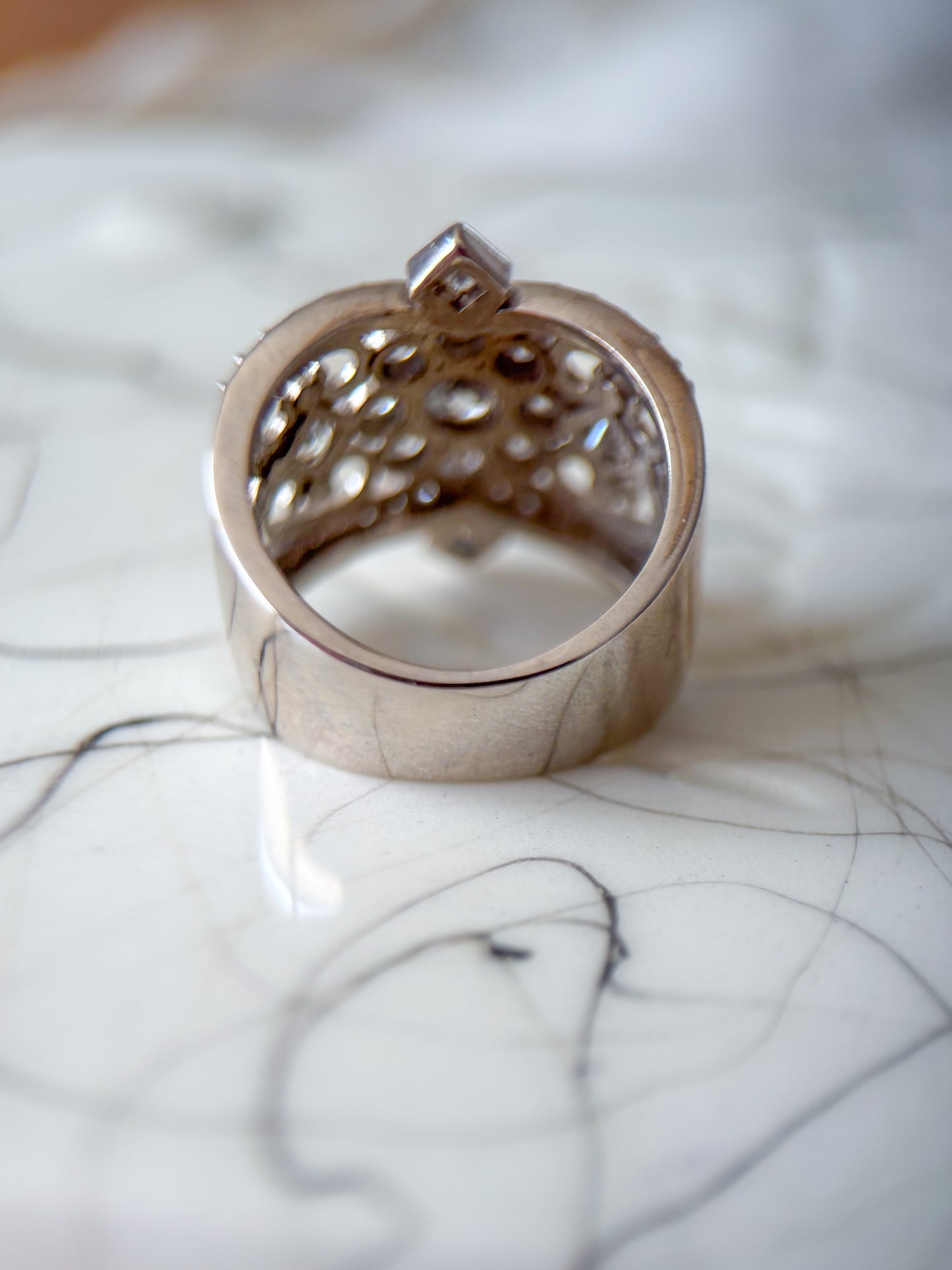 Vintage Natural Diamond 14k White Gold Statement Ring