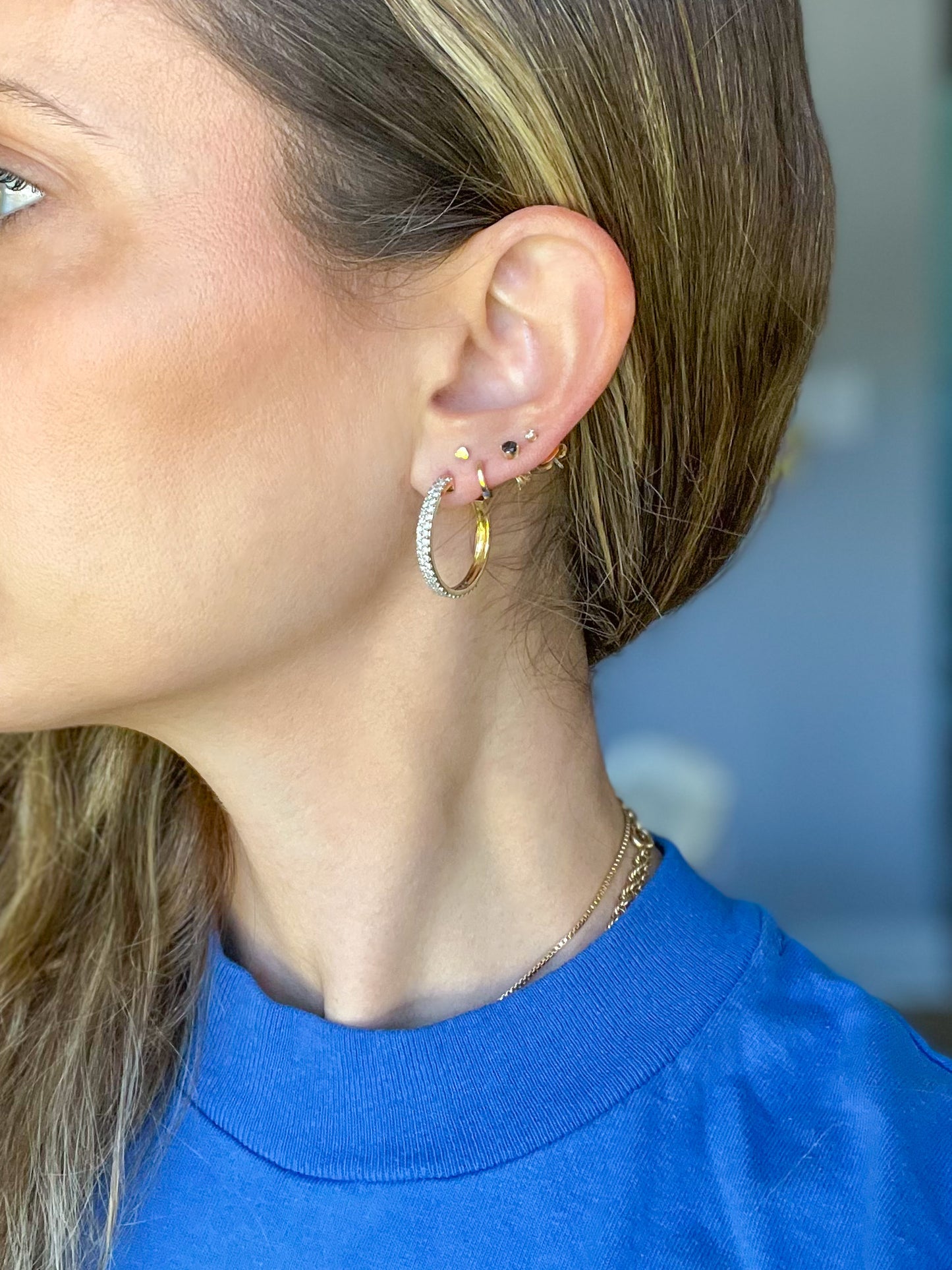 Natural Diamond 14k Yellow Gold Hoop Earrings