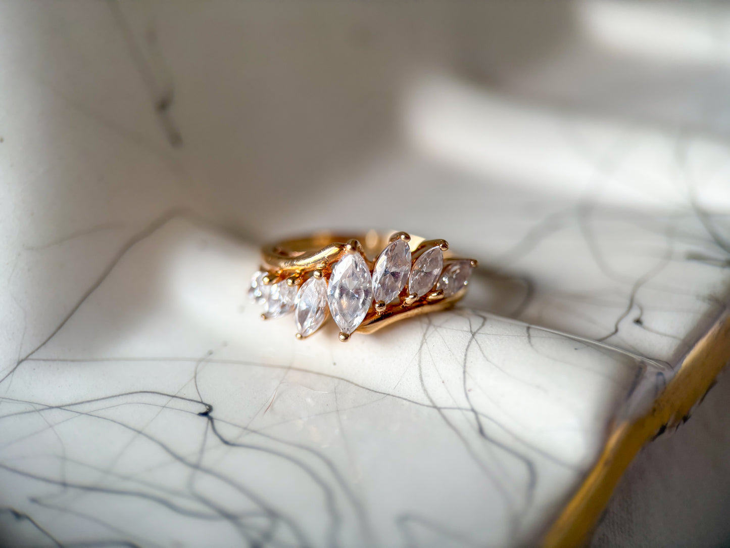 Vintage Marquise Shaped CZ 14k Yellow Gold Ring