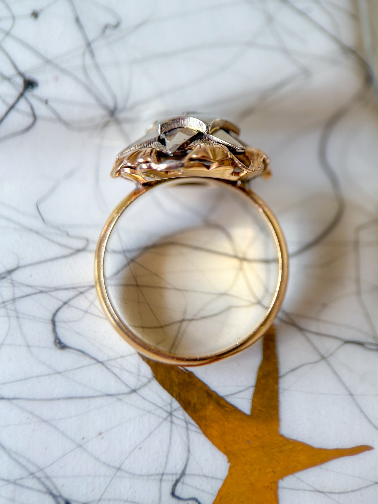 Vintage Donut Band 18k Yellow Gold Statement Ring with CZ