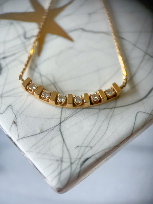 Vintage Natural Diamond Pendant 14k Yellow Gold 17 Inch Chain Necklace