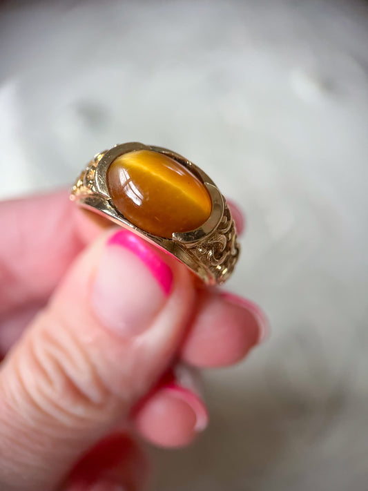 Vintage Tigers Eye 14k Yellow Gold Ring