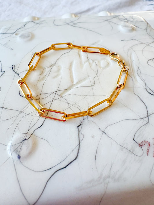 Vintage Paperclip 14k Yellow Gold 6.5 Inch Bracelet