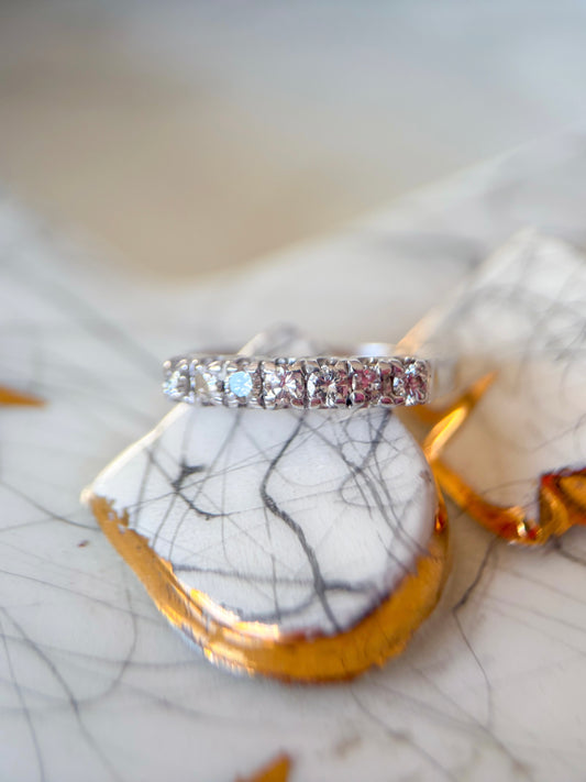 Vintage Natural Round Diamond 14k White Gold Half Band Ring