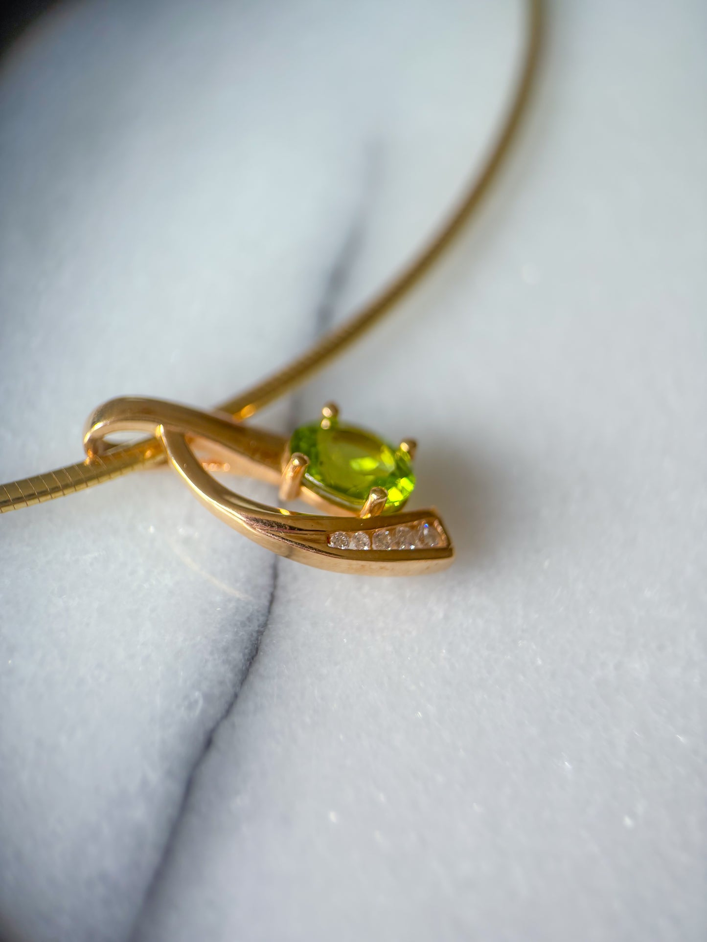 Vintage Natural Diamond and Peridot Slider 10k Yellow Gold Charm