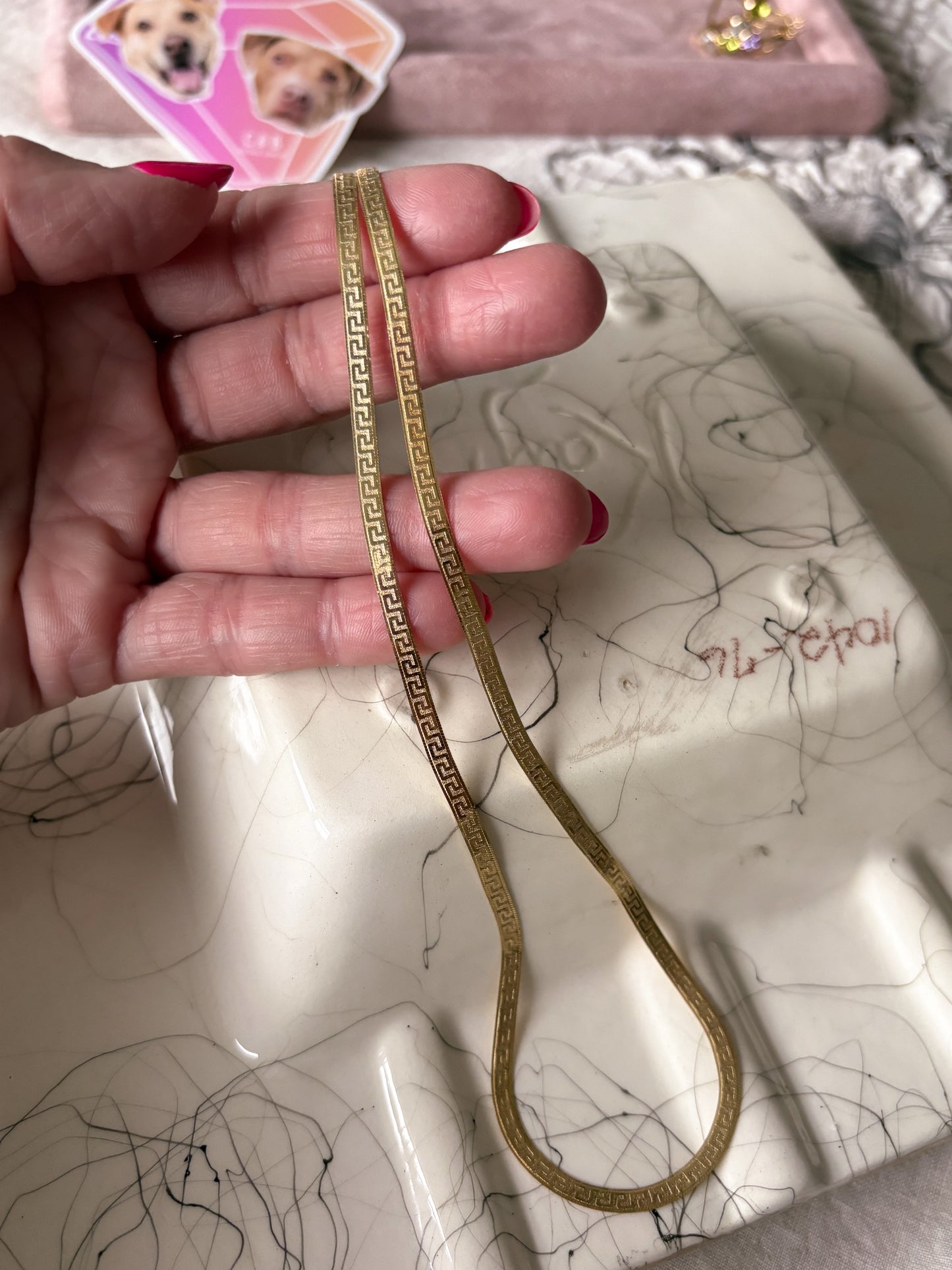 Herringbone Greek Style Chain 10k Yellow Gold 18 Inch Necklace