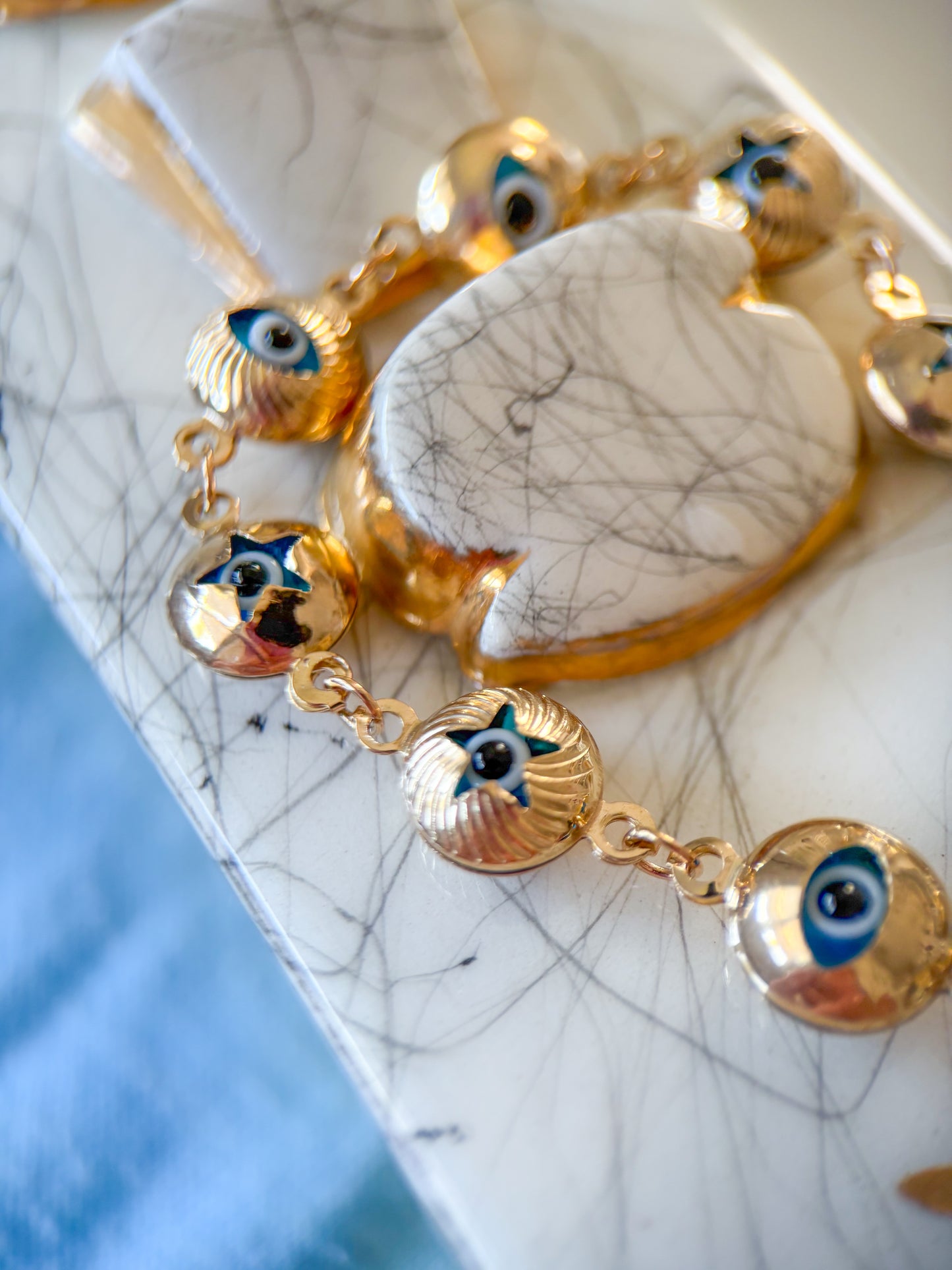 Evil Eye Charms 10k Yellow Gold 7.25 Inch Bracelet