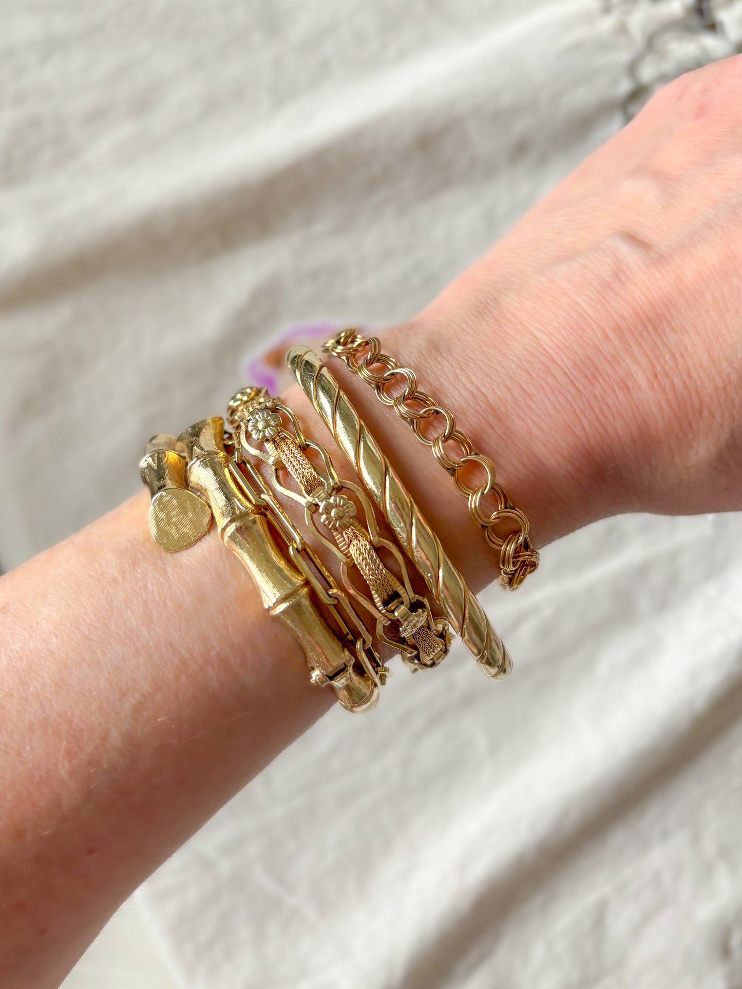 Vintage Round Multi Link 14k Yellow Gold 7 Inch Bracelet